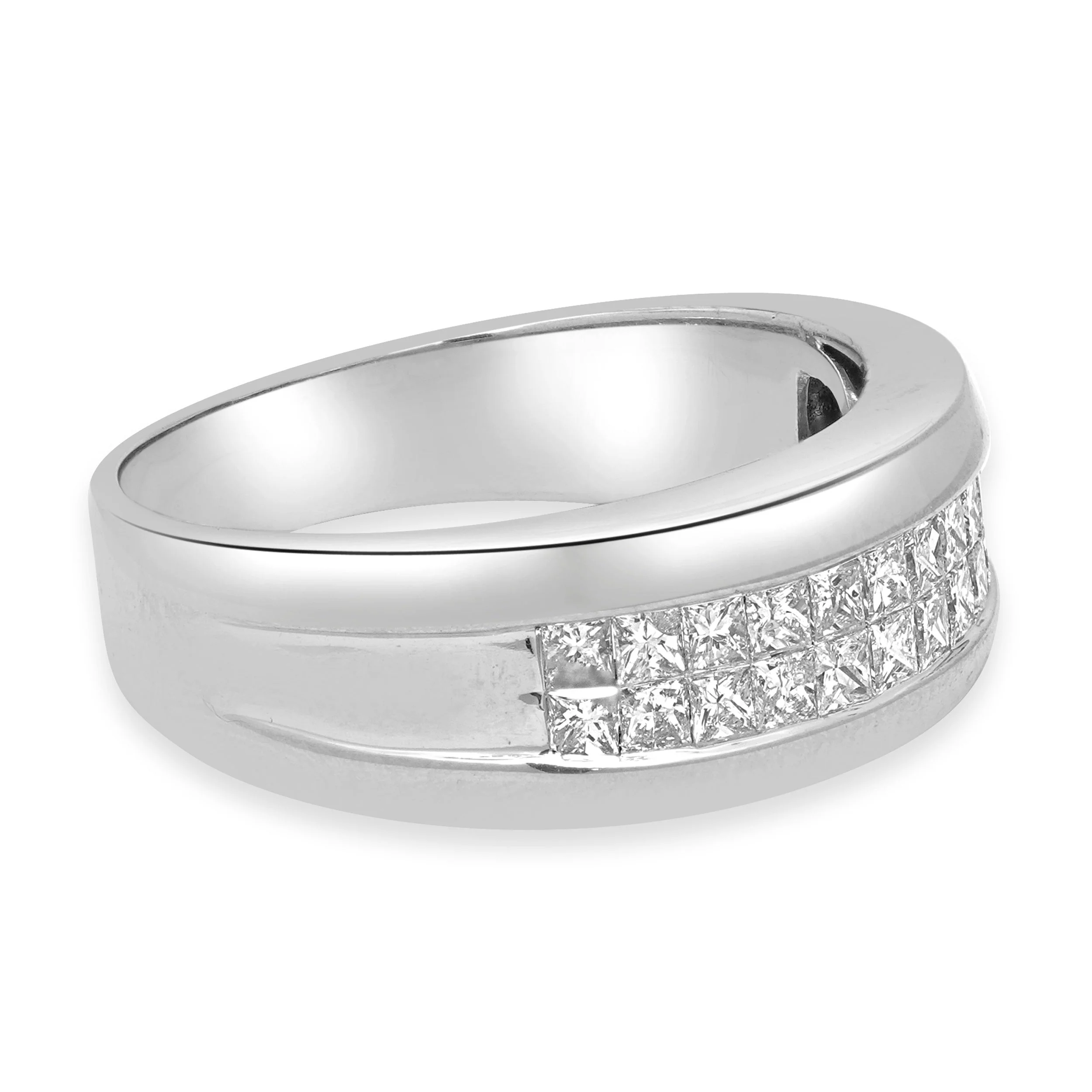 14 Karat White Gold and Invisible Set Princess Cut Diamond Wedding Band - Image 3