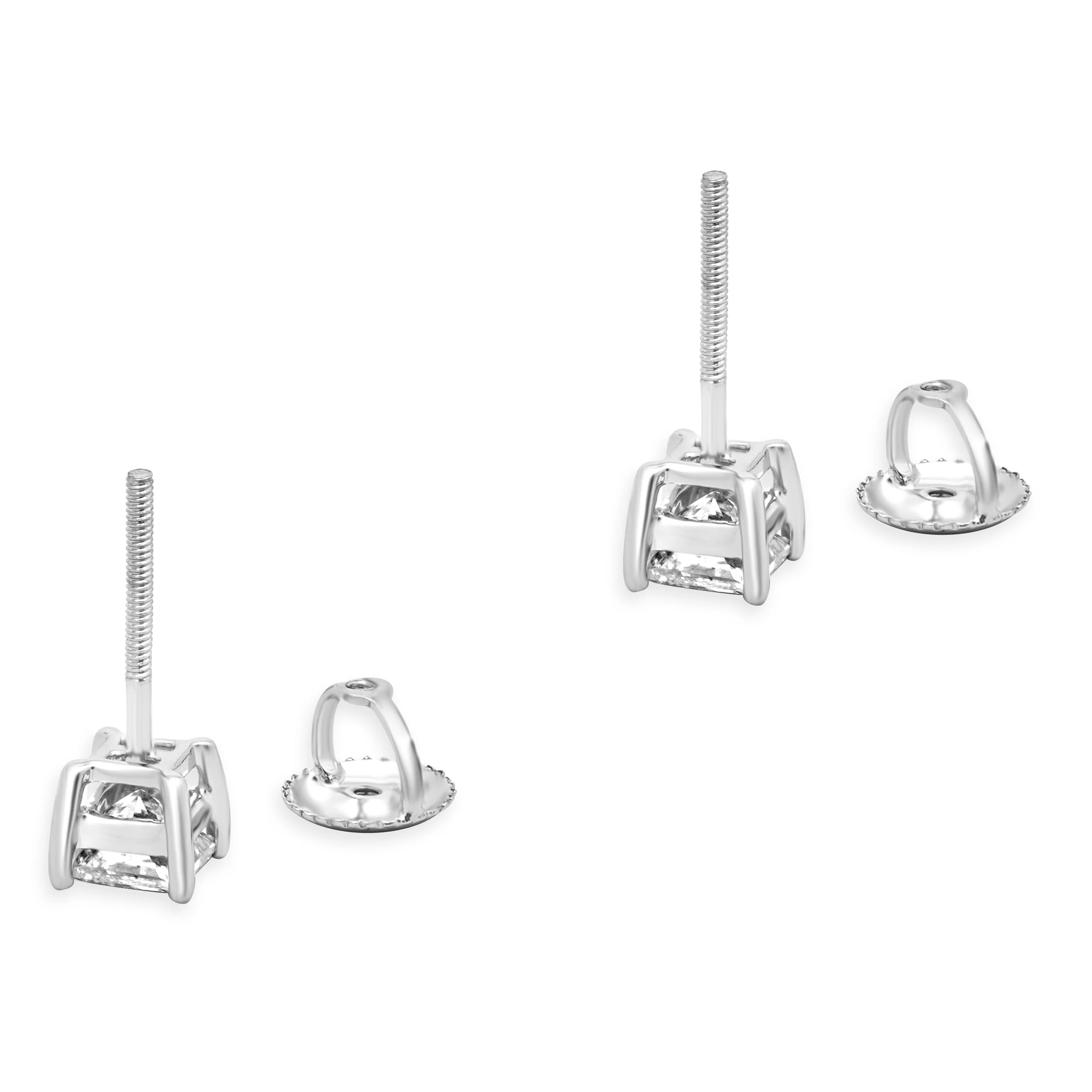 14 Karat White Gold and Princess Cut Diamond Stud Earrings - Image 4