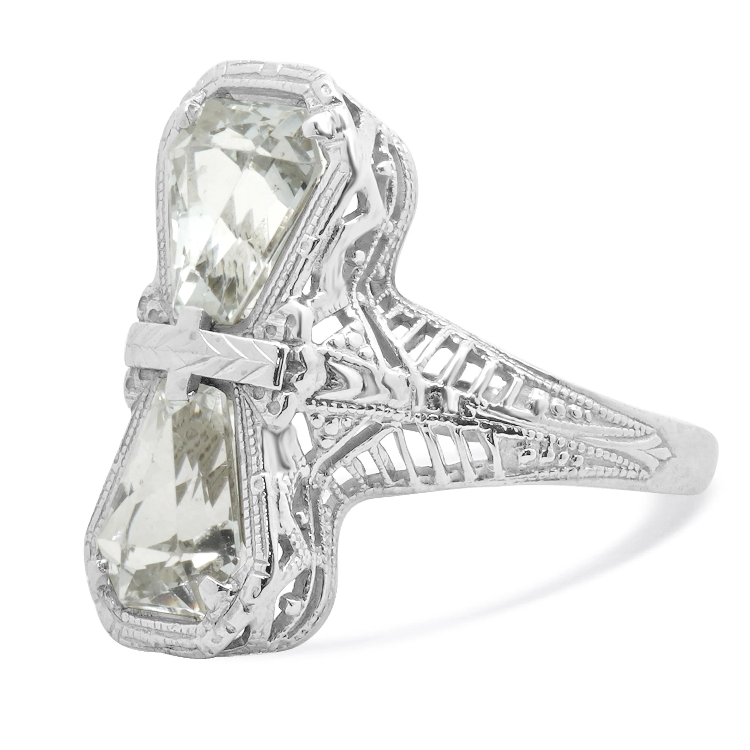 14 Karat White Gold Aquamarine Filigree Ring - Image 2