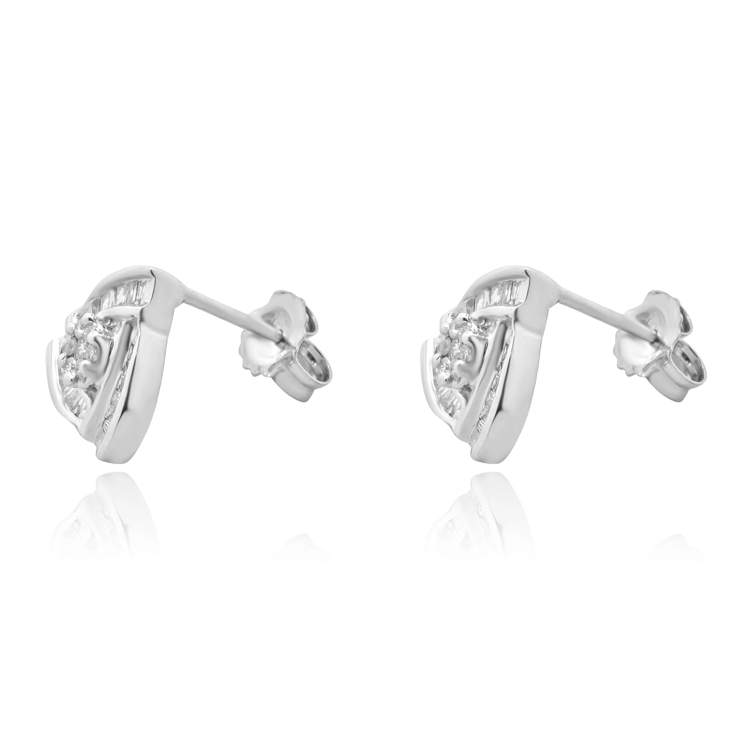 14 Karat White Gold Baguette and Round Bypass Diamond Earrings - Image 2