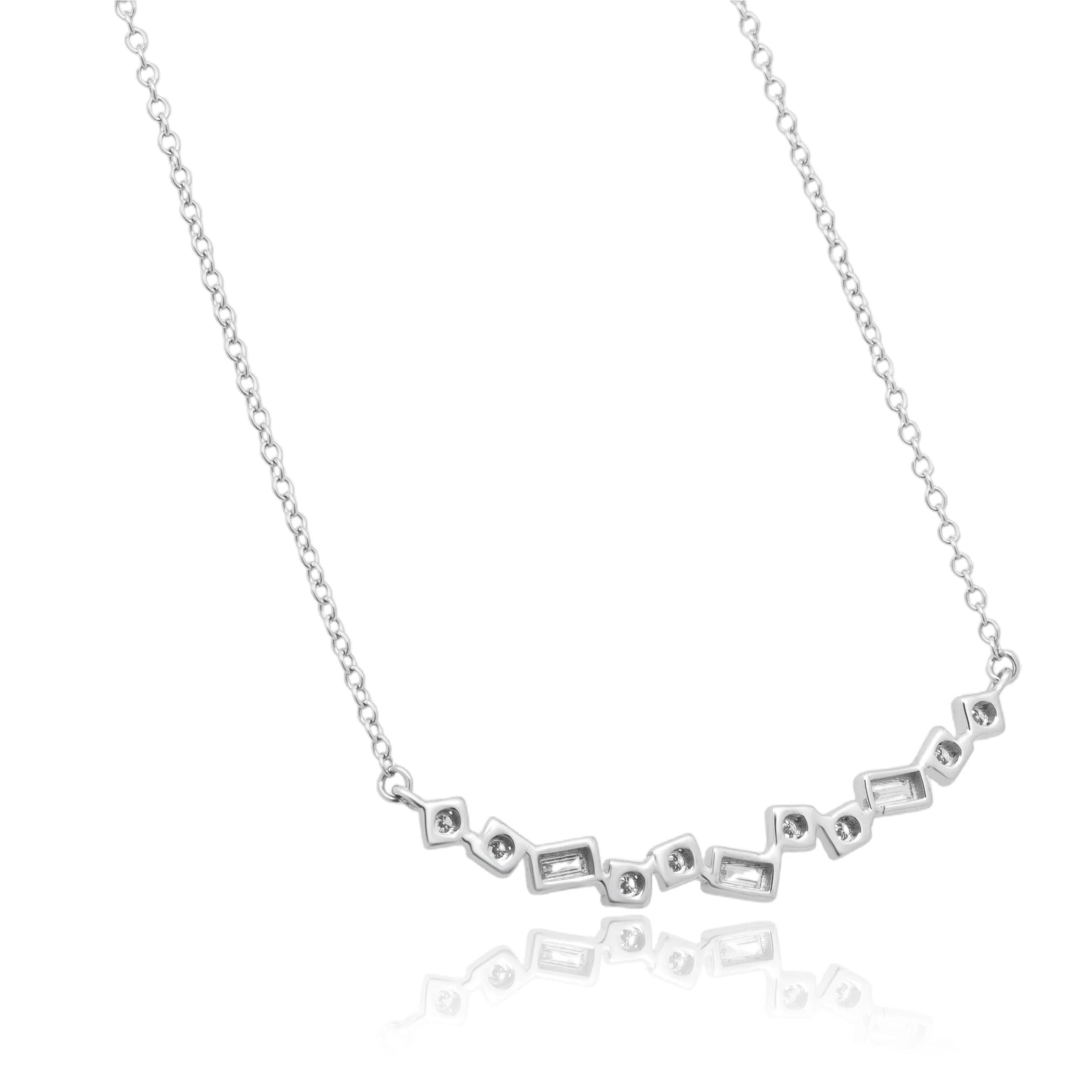 14 Karat White Gold Baguette Cut and Round Diamond Smile Necklace - Image 4