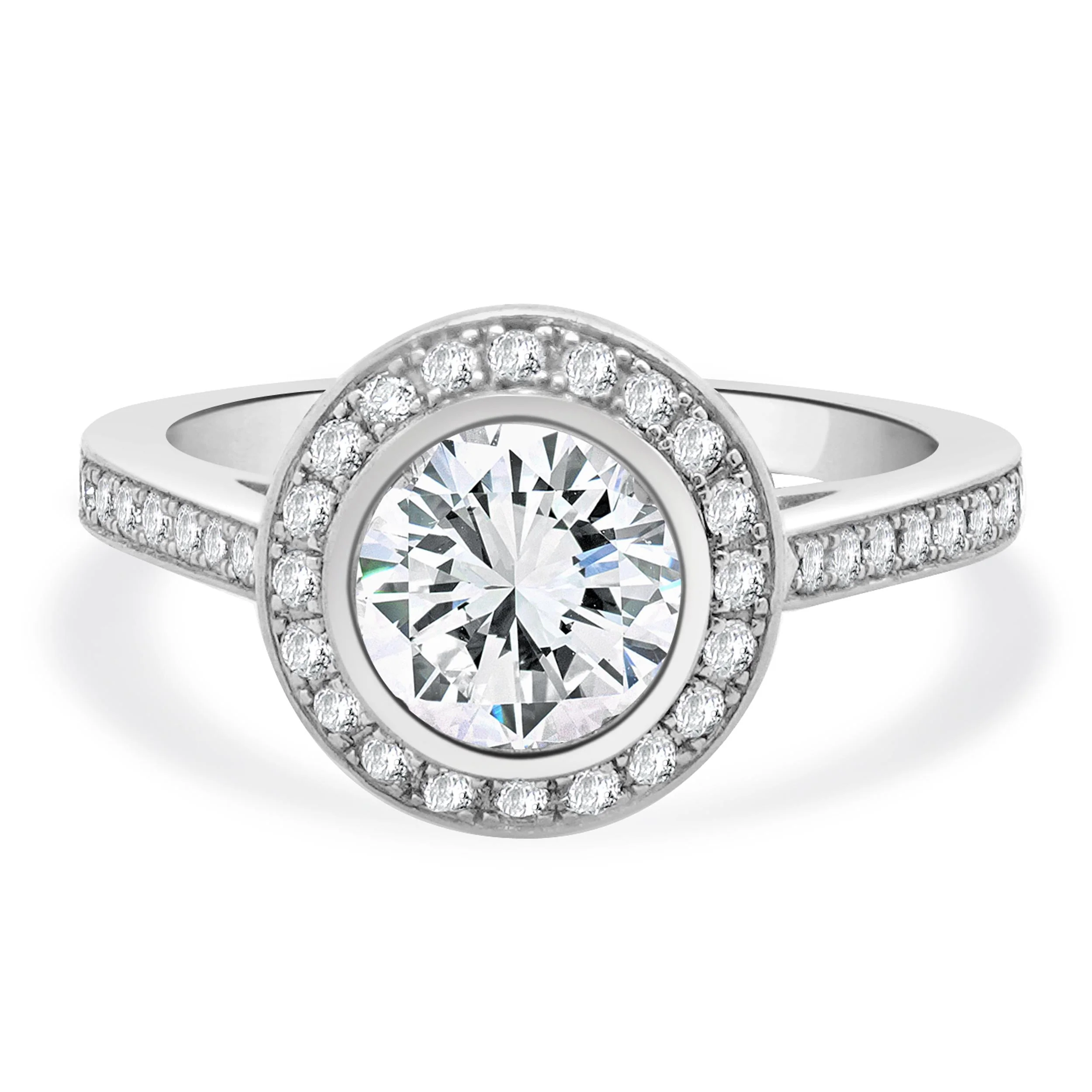 14 Karat White Gold Bezel Set Diamond Engagement Ring