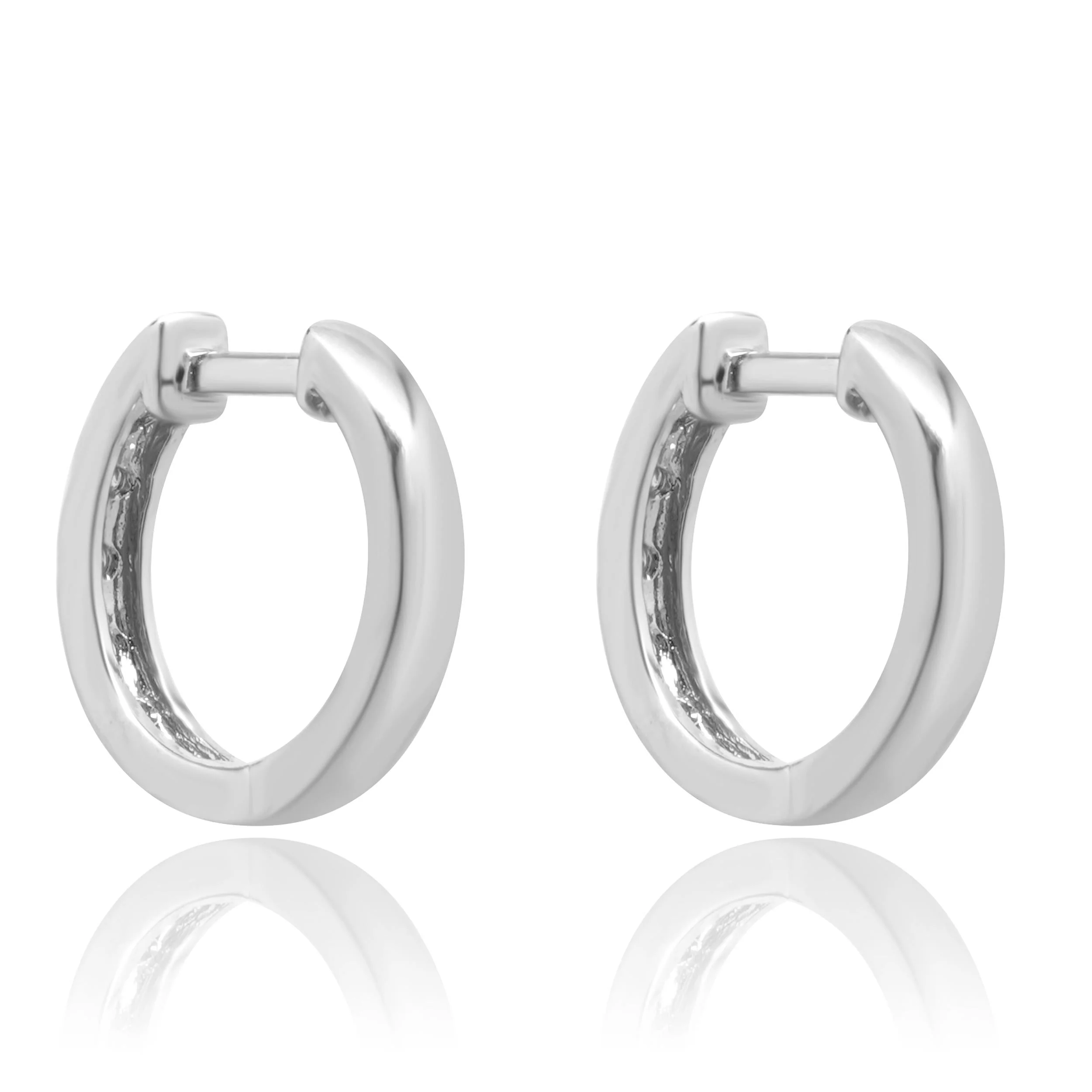 14 Karat White Gold Diamond Half Hoop Earrings - Image 3
