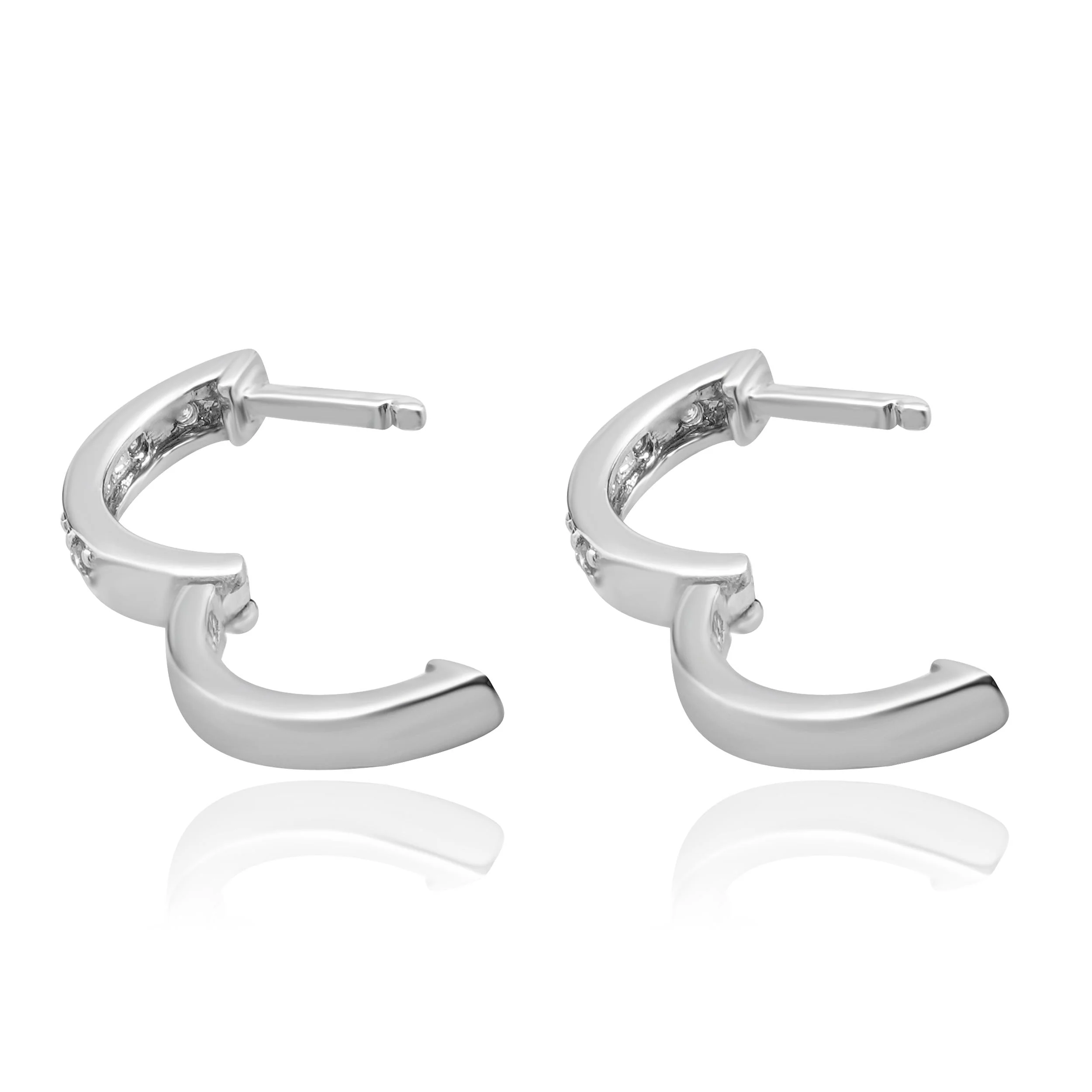14 Karat White Gold Diamond Half Hoop Earrings - Image 4