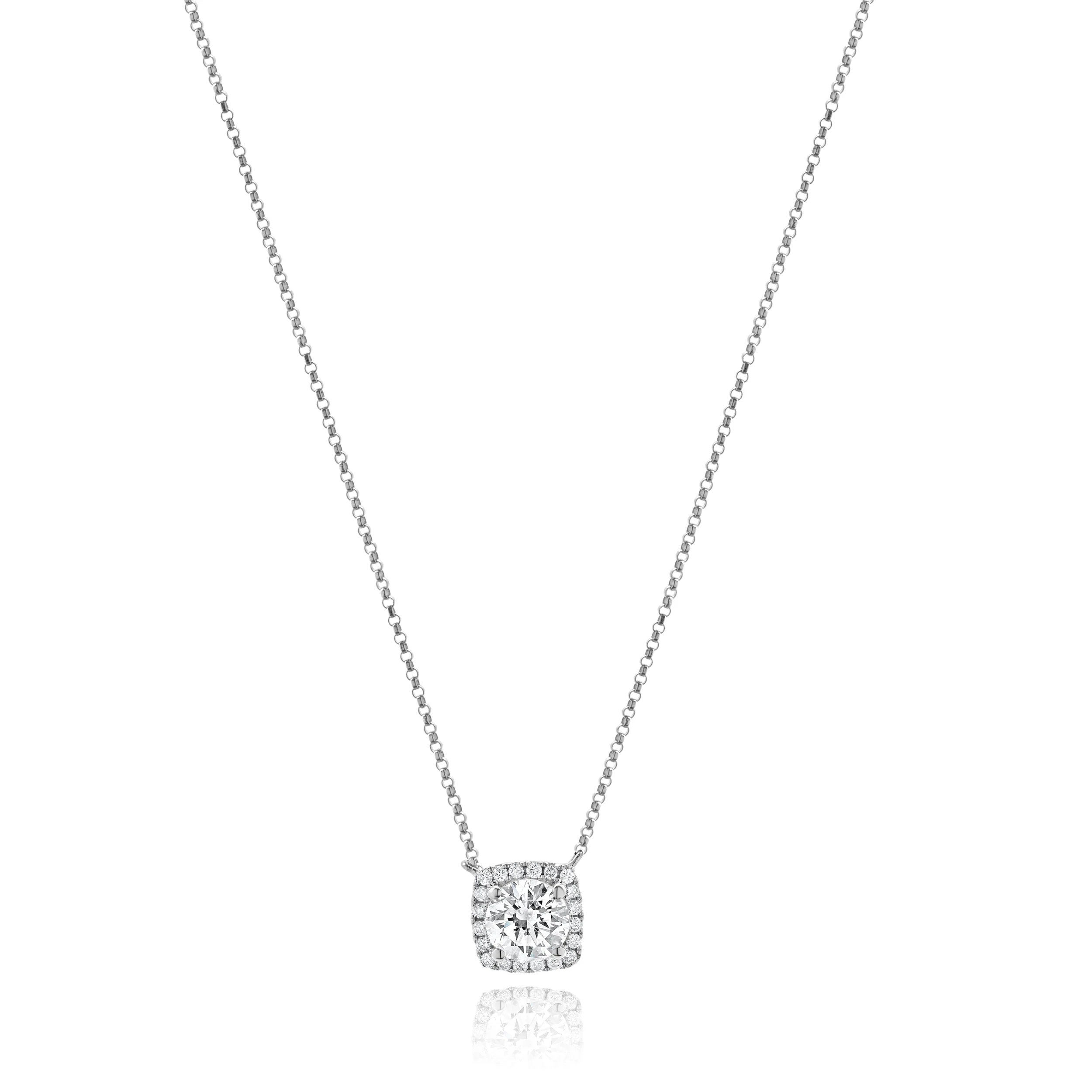 14 Karat White Gold Diamond Halo Necklace