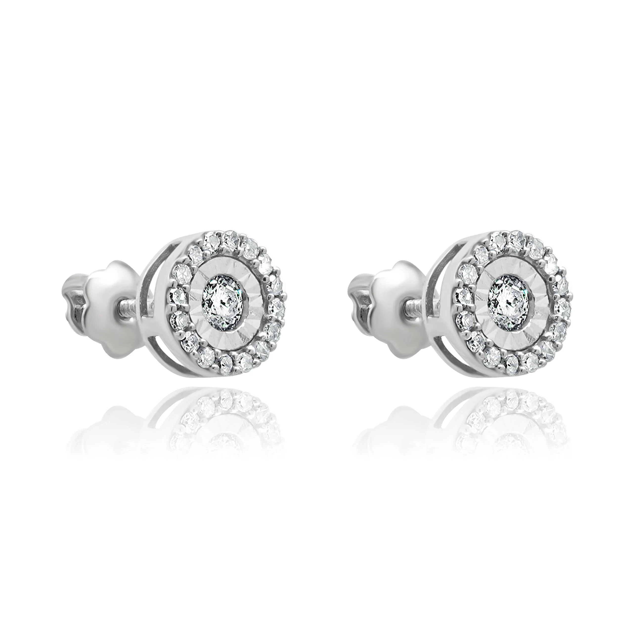 14 Karat White Gold Diamond Halo Stud Earrings