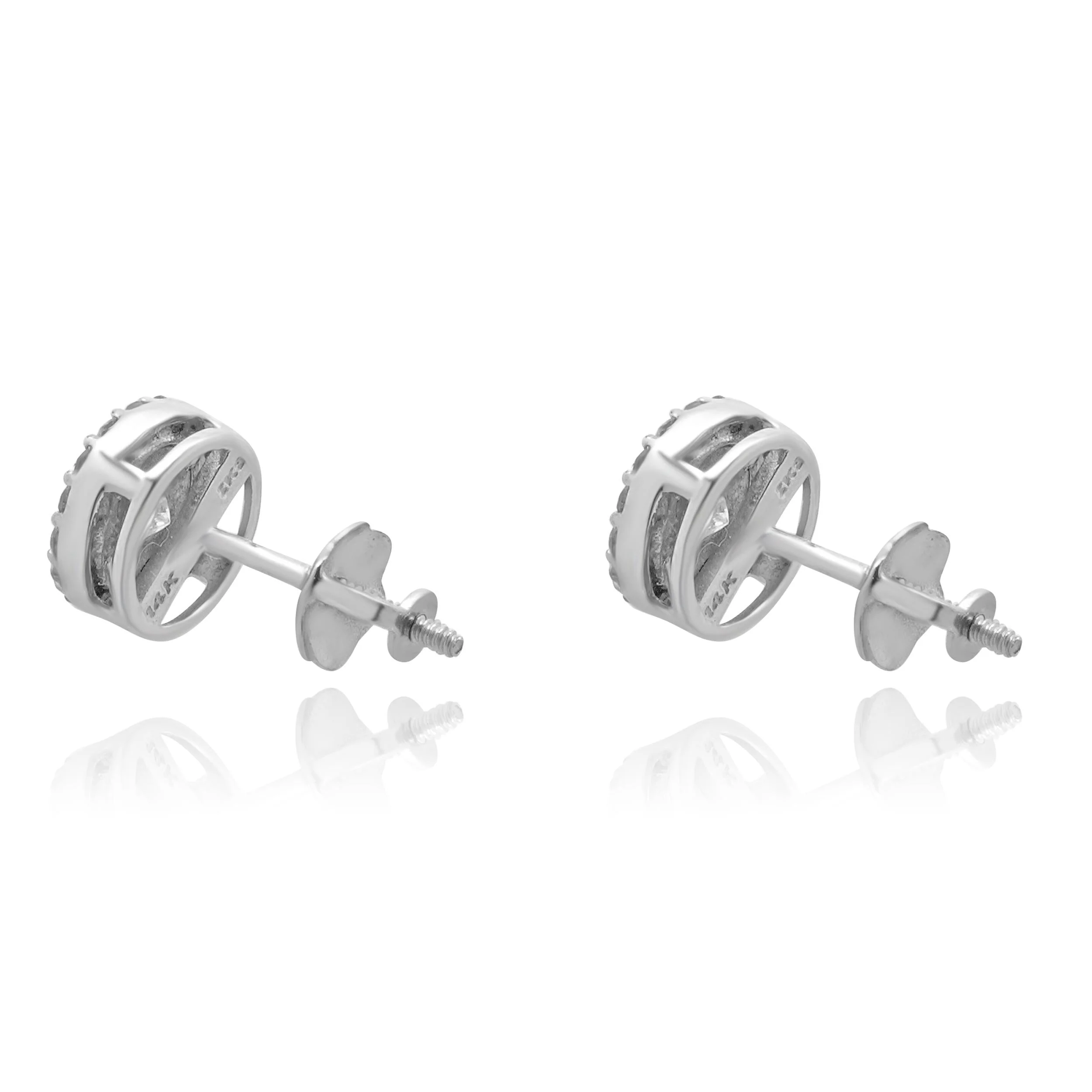 14 Karat White Gold Diamond Halo Stud Earrings - Image 3