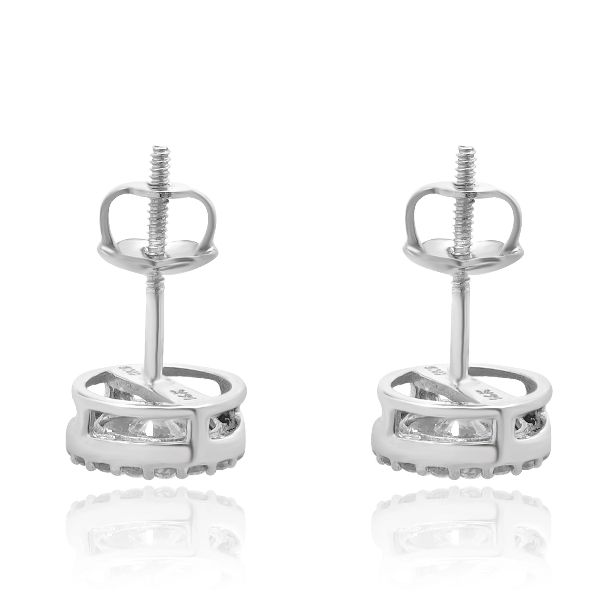 14 Karat White Gold Diamond Halo Stud Earrings - Image 4