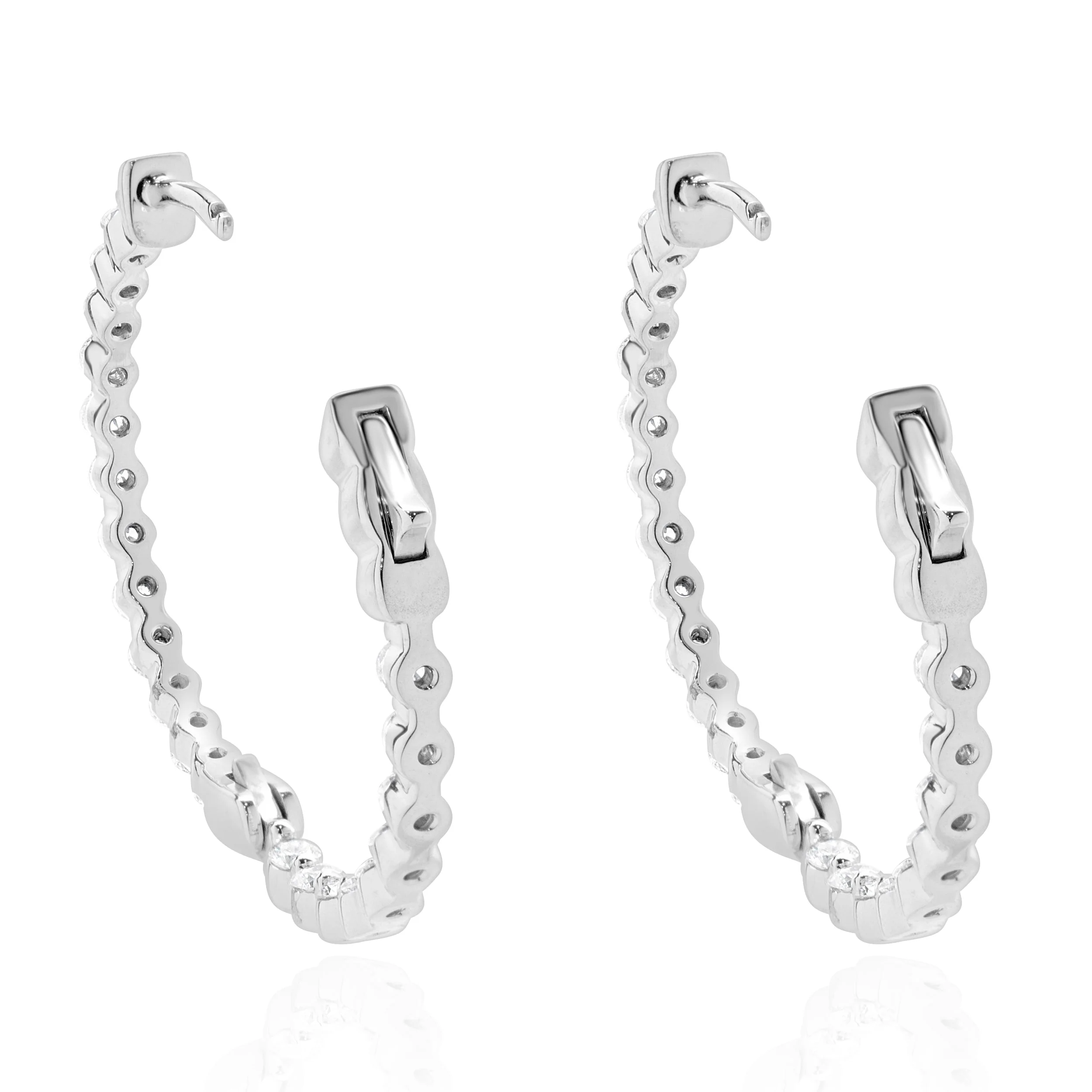 14 Karat White Gold Diamond Inside Outside Hoop Earrings - Image 4