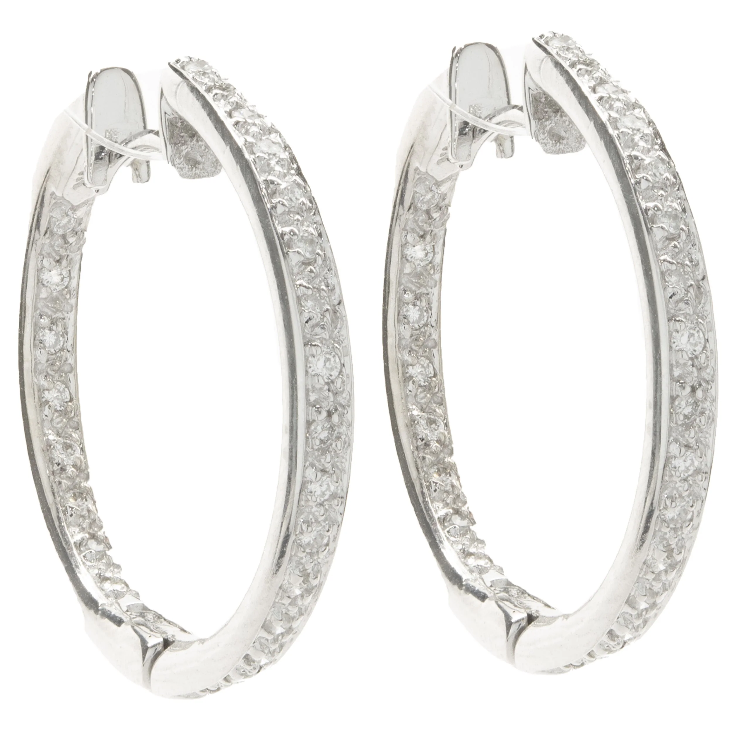 14 Karat White Gold Diamond Inside Outside Hoop Earrings