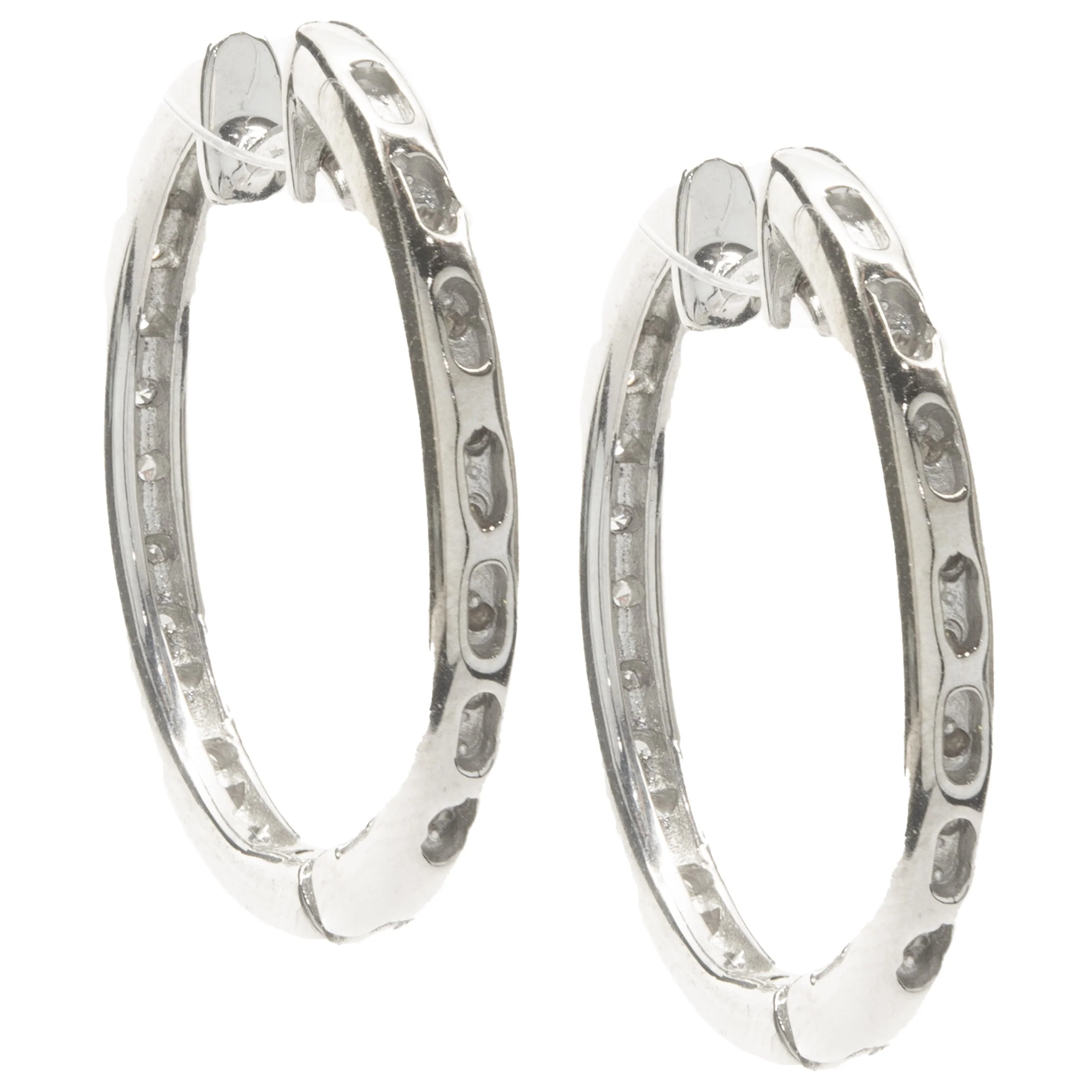 14 Karat White Gold Diamond Inside Outside Hoop Earrings - Image 2