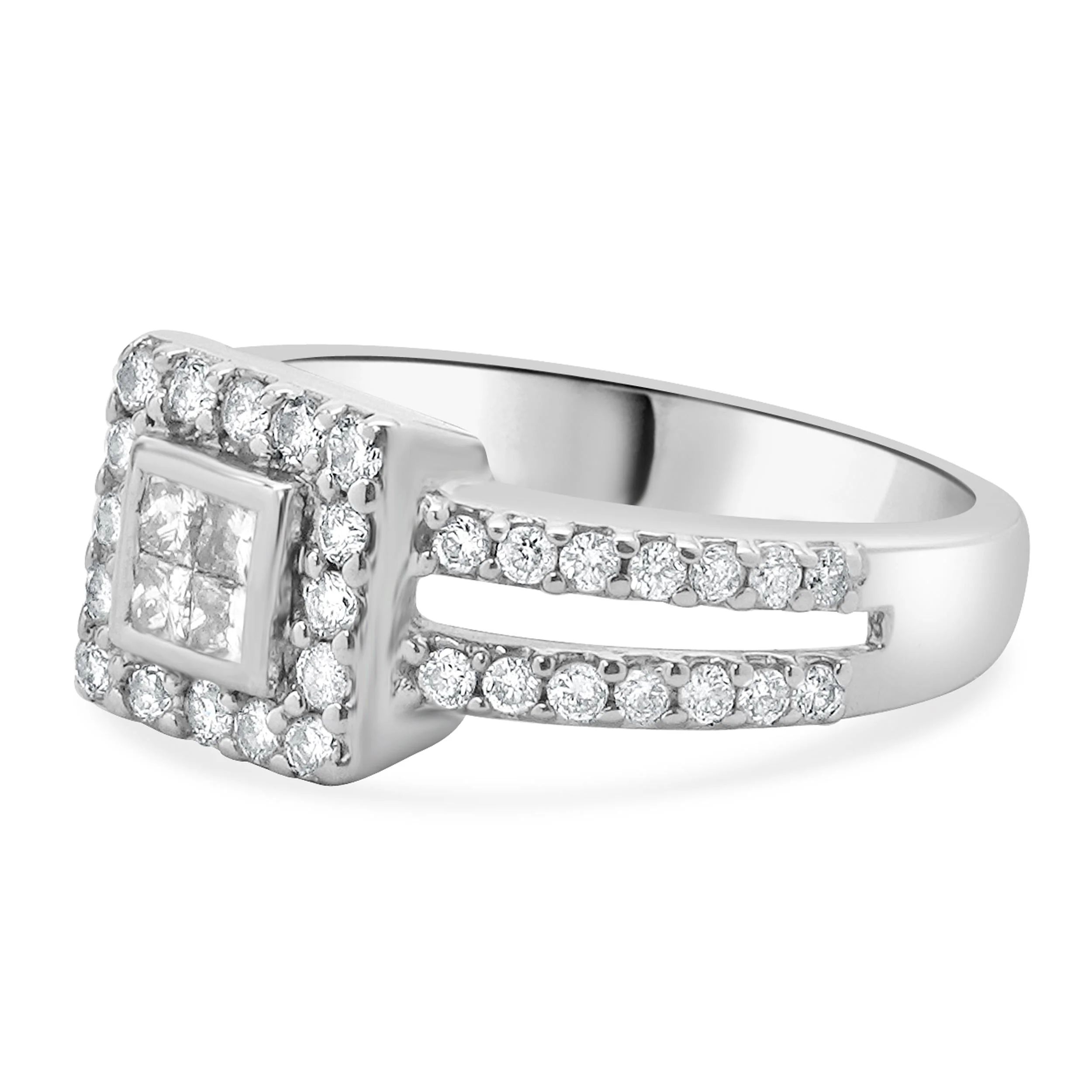 14 Karat White Gold Diamond Square Halo Split Shank Engagement Ring - Image 2