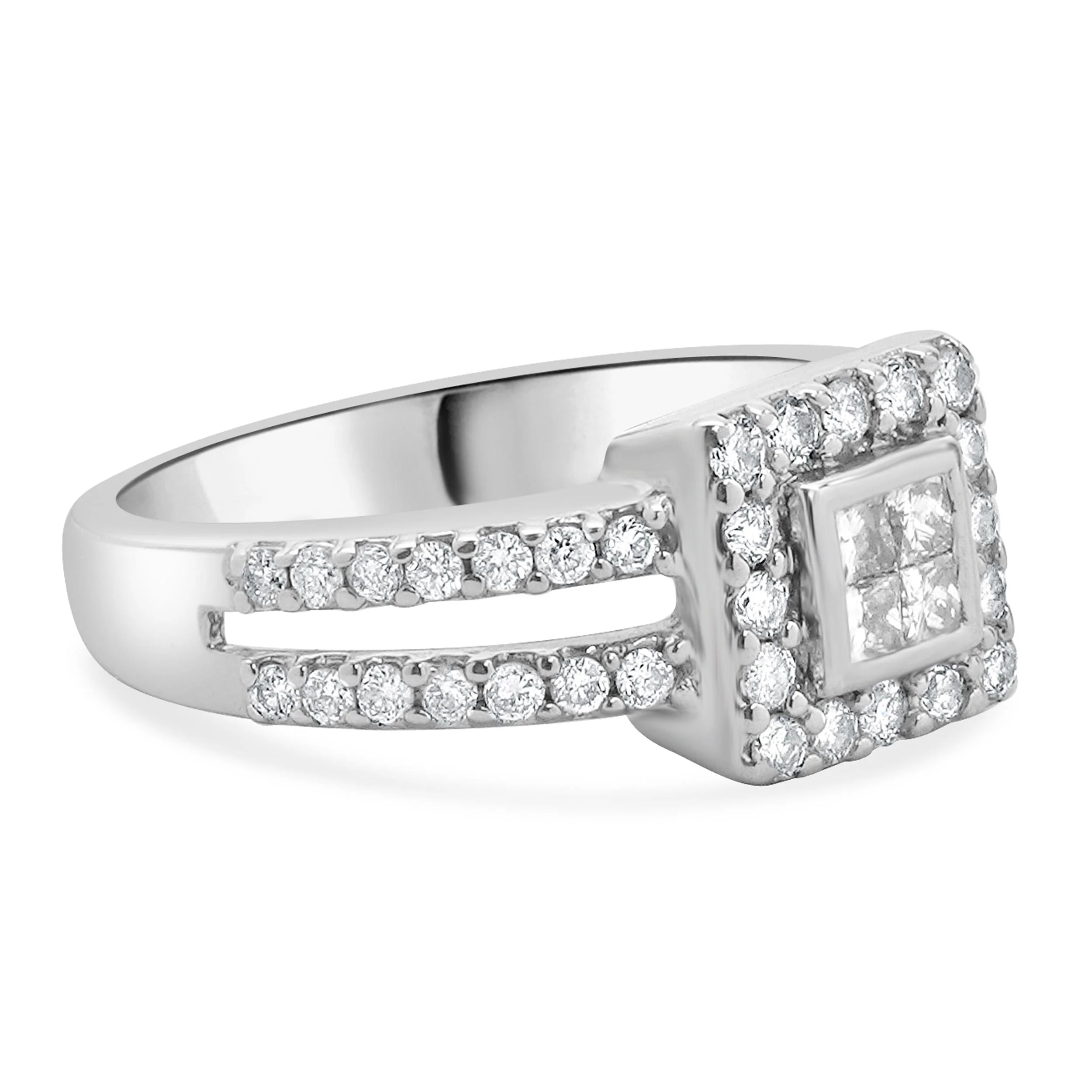 14 Karat White Gold Diamond Square Halo Split Shank Engagement Ring - Image 3
