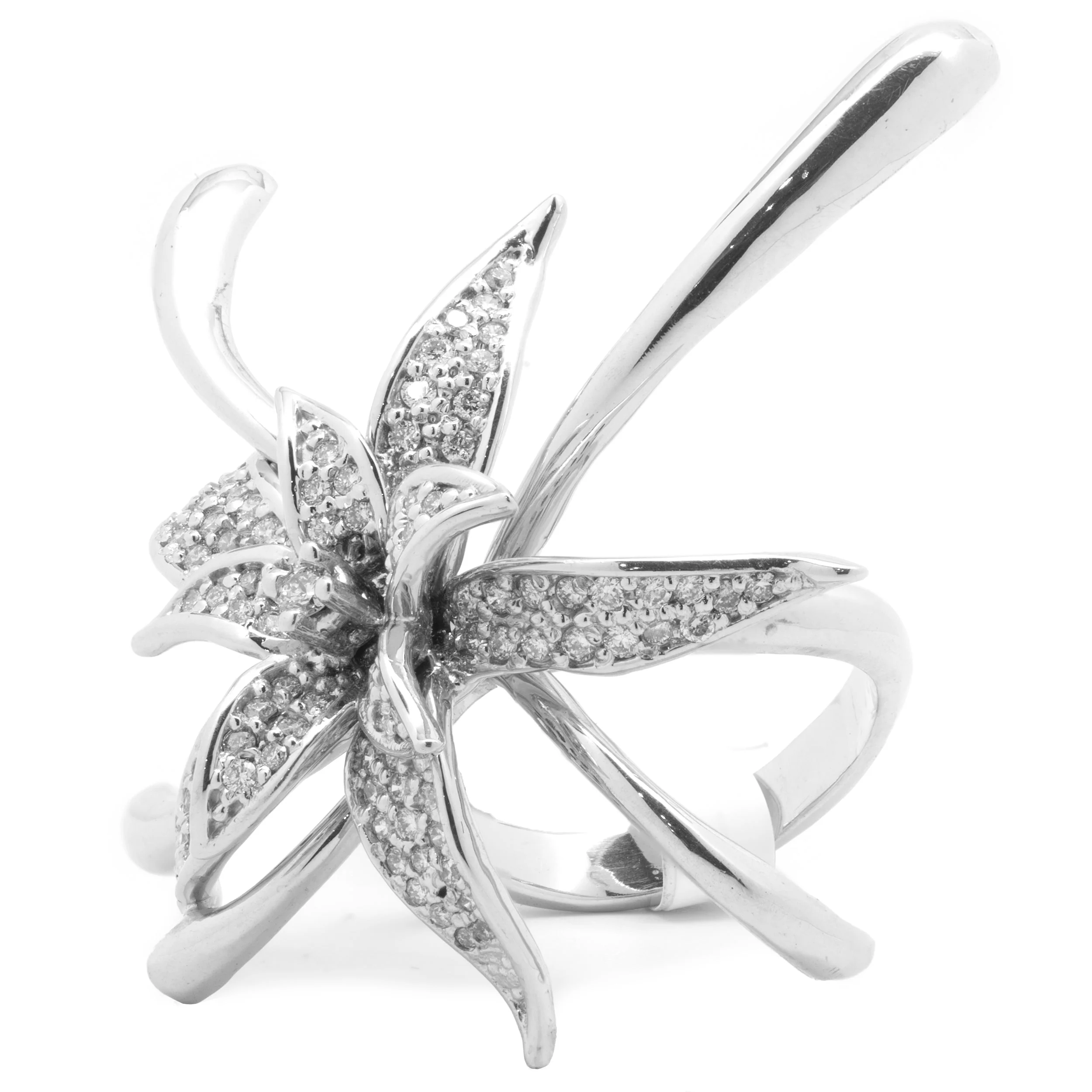 14 Karat White Gold Diamond Star Flower Ring - Image 2