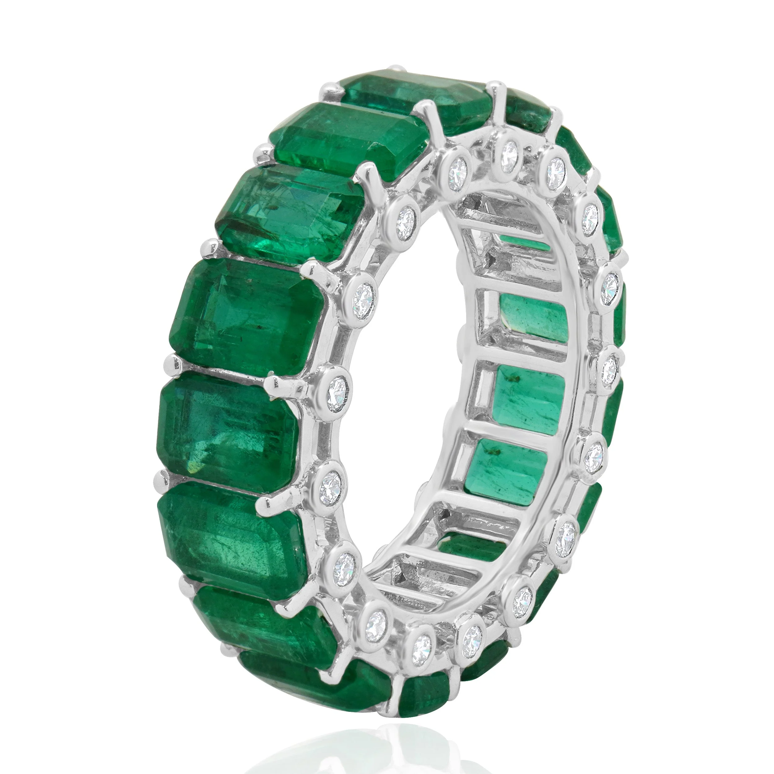 14 Karat White Gold Emerald and Diamond Eternity Band - Image 4