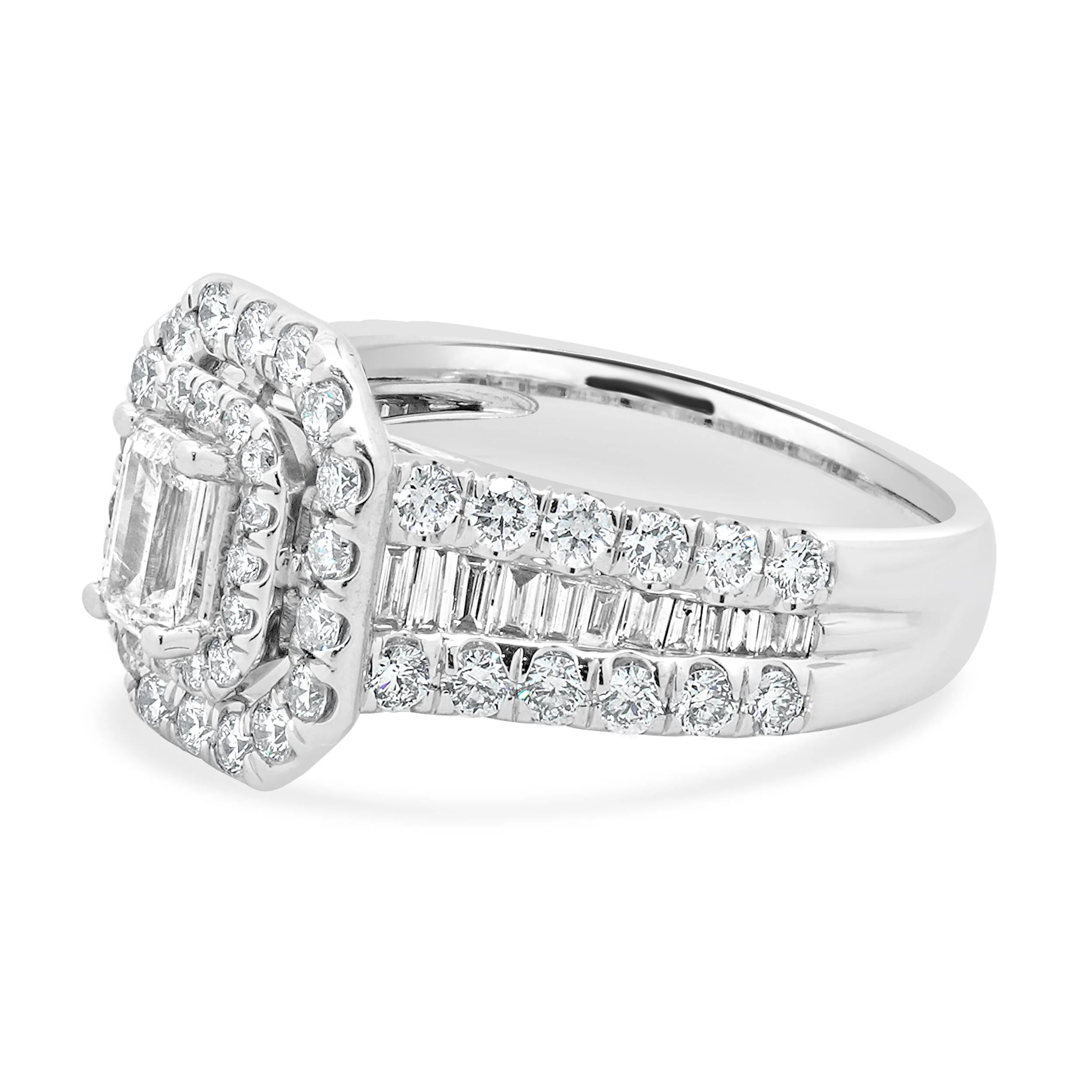 14 Karat White Gold Emerald Cut Double Halo Diamond Engagement Ring - Image 2