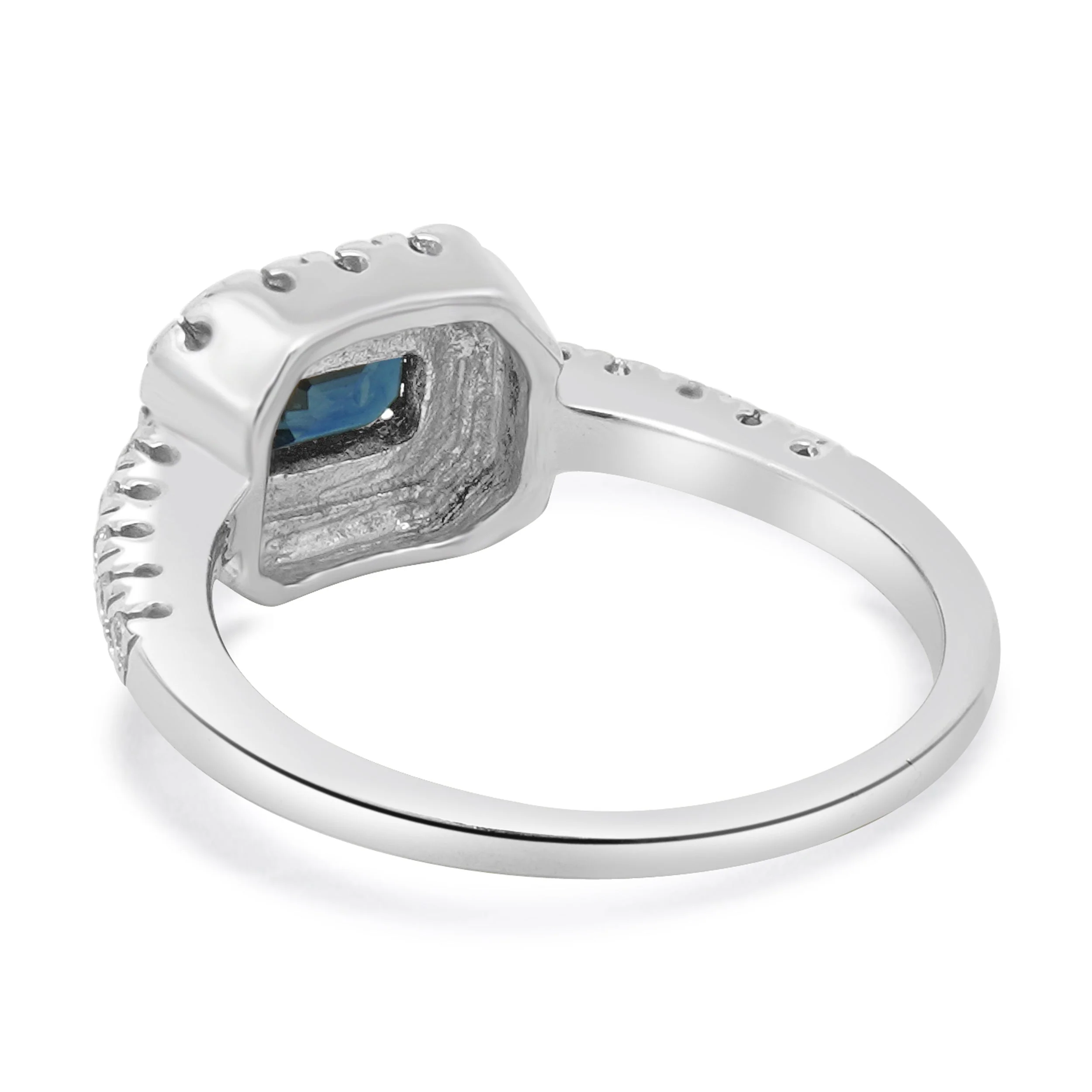 14 Karat White Gold Emerald Cut Sapphire and Diamond Ring - Image 3