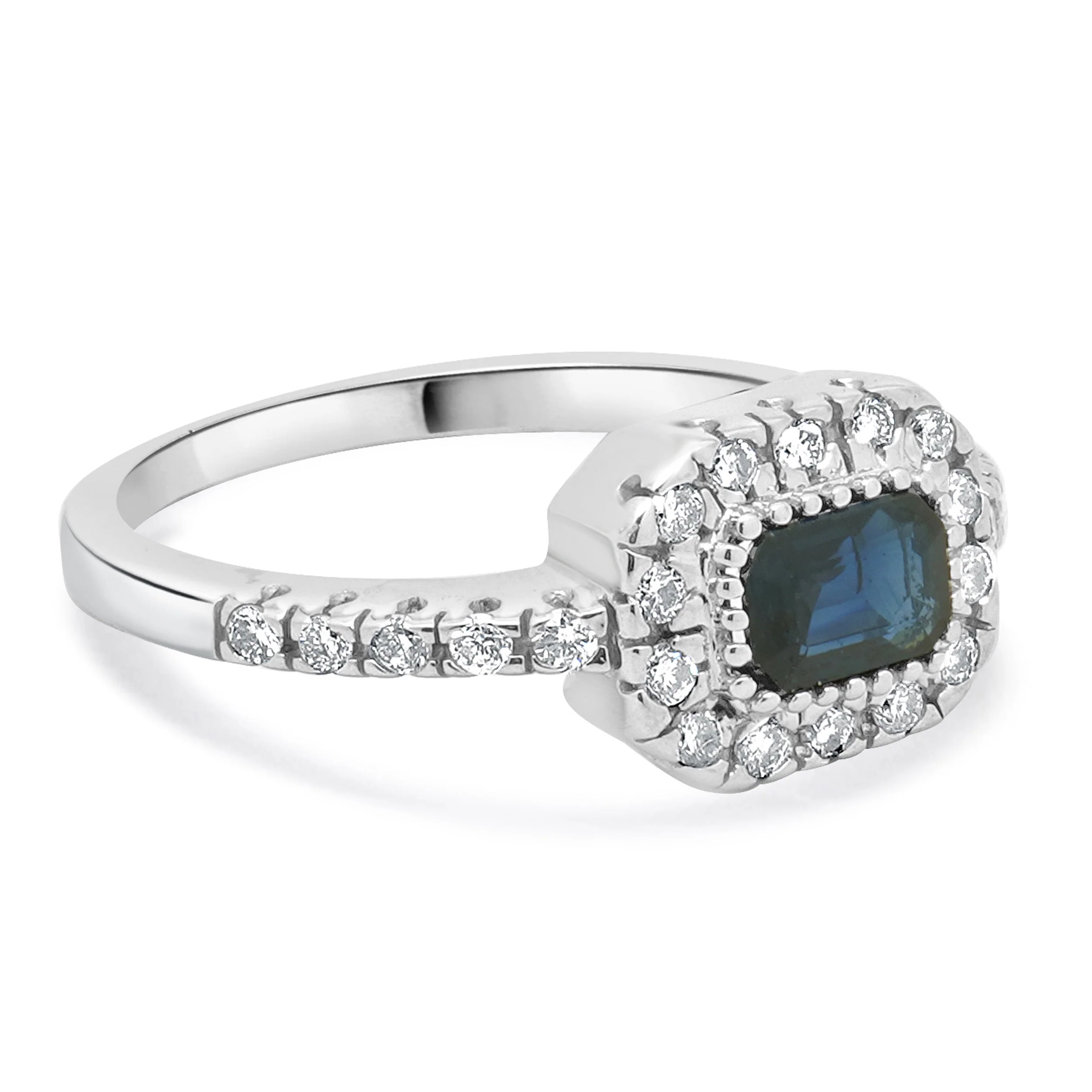 14 Karat White Gold Emerald Cut Sapphire and Diamond Ring - Image 4