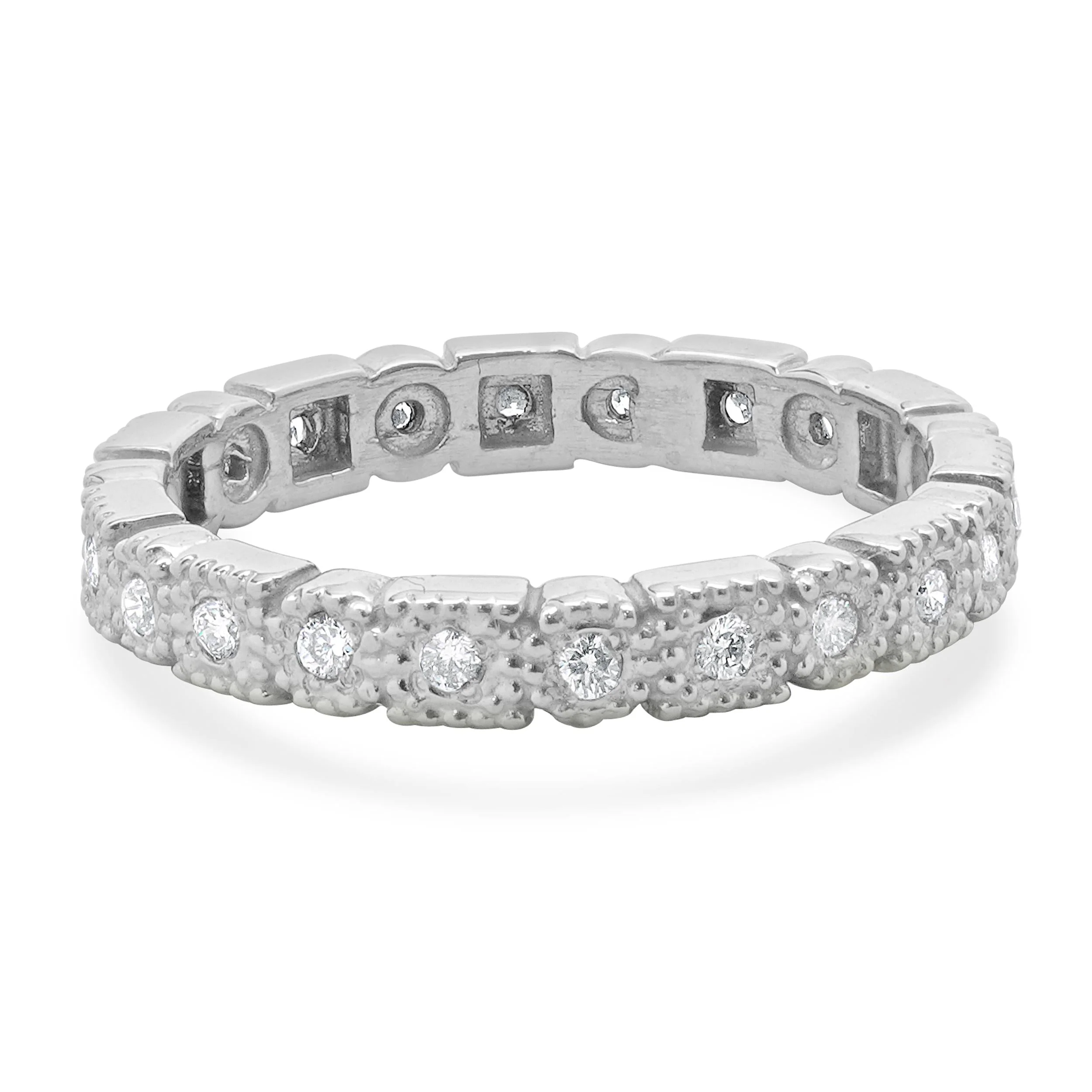 14 Karat White Gold Filigree Multi Shape Diamond Band