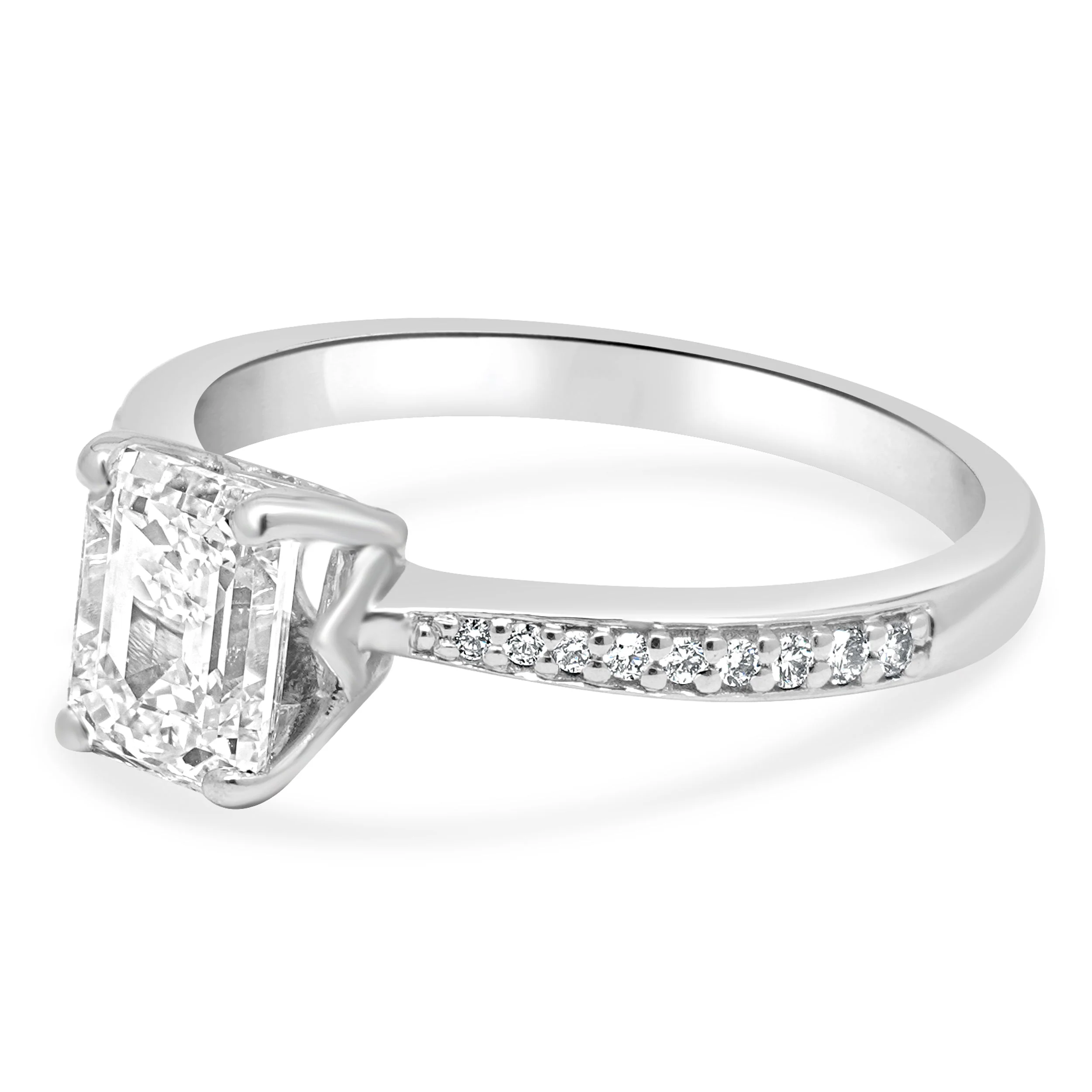 14 Karat White Gold GIA Certified 1.50ct Emerald Cut and Round Diamond Engagement Ring - Image 2