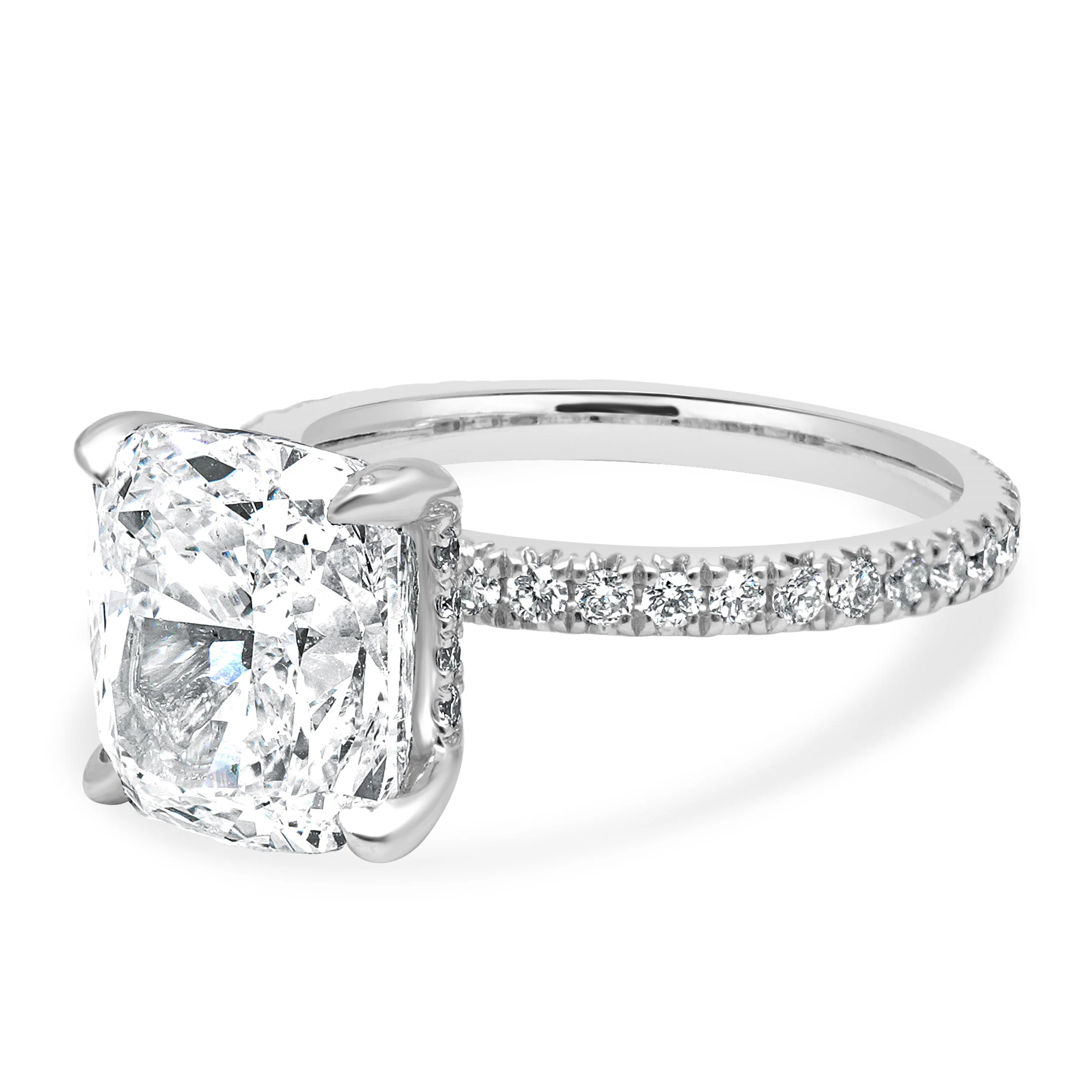 14 Karat White Gold GIA Certified 4.01ct Cushion Cut and Round Diamond Hidden Halo Engagement Ring - Image 2