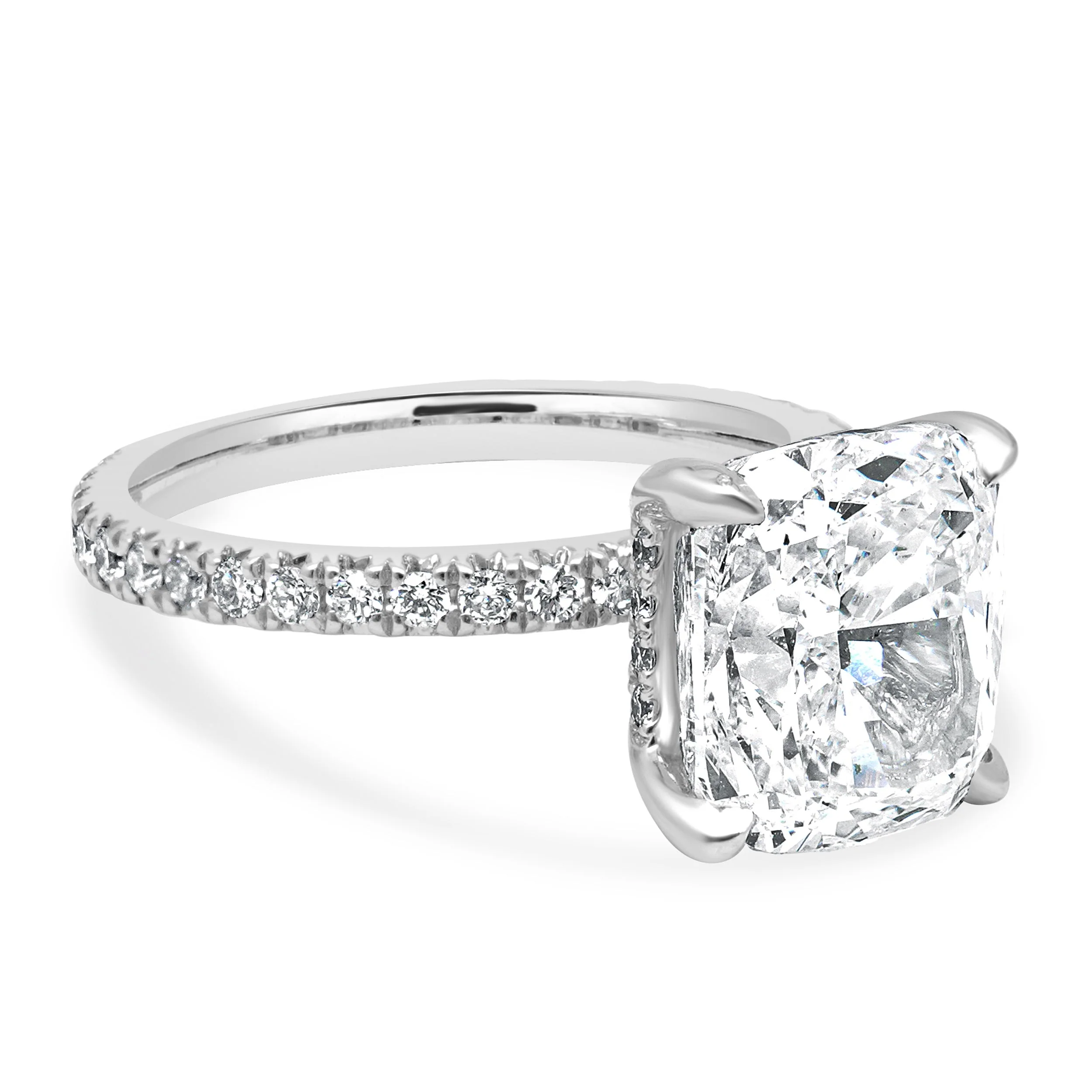 14 Karat White Gold GIA Certified 4.01ct Cushion Cut and Round Diamond Hidden Halo Engagement Ring - Image 3
