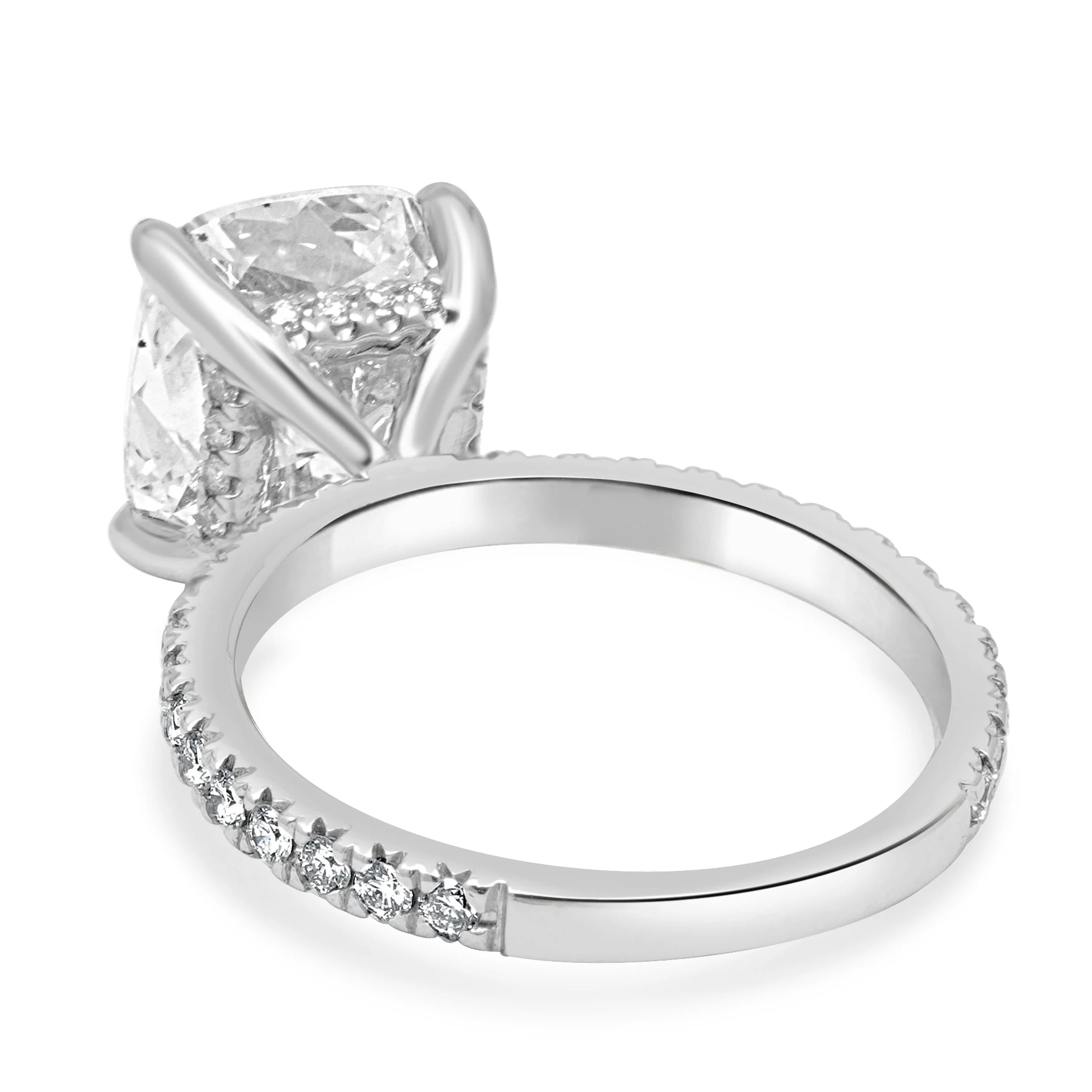 14 Karat White Gold GIA Certified 4.01ct Cushion Cut and Round Diamond Hidden Halo Engagement Ring - Image 4