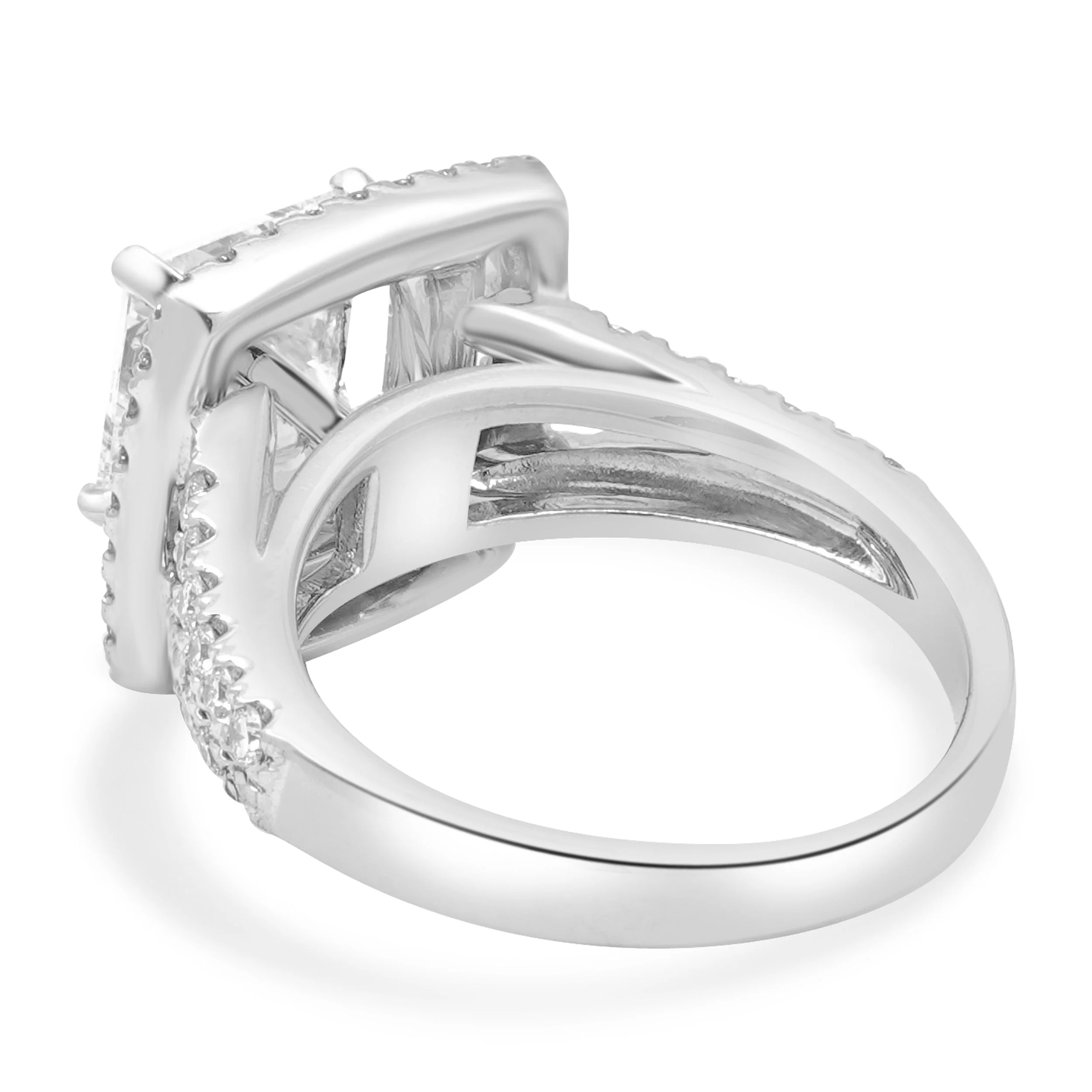 14 Karat White Gold GIA Certified Princess Cut and Round Diamond Double Halo Engagement Ring - Image 4
