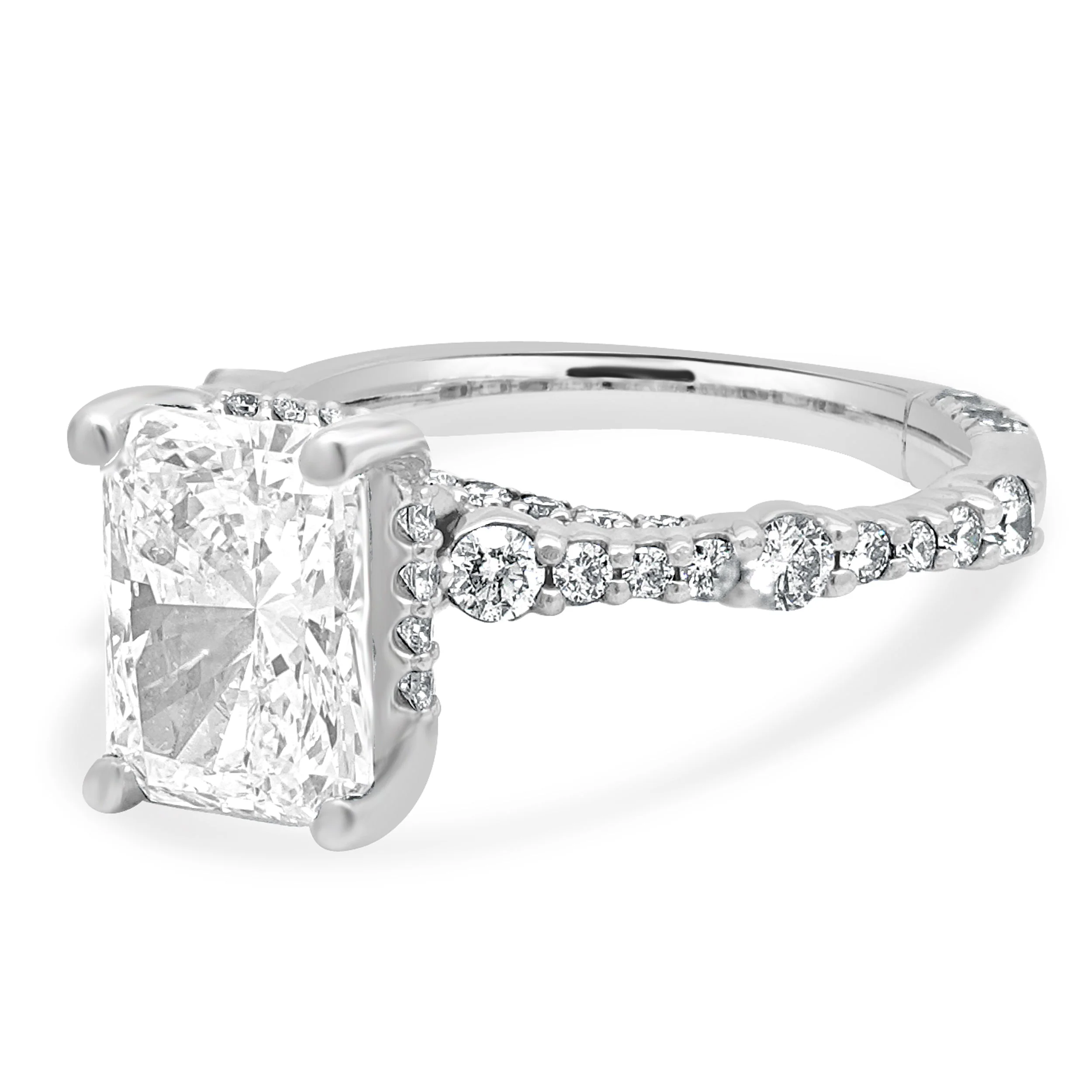 14 Karat White Gold GIA Certified Radiant Cut and Round Diamond Hidden Halo Engagement Ring - Image 2
