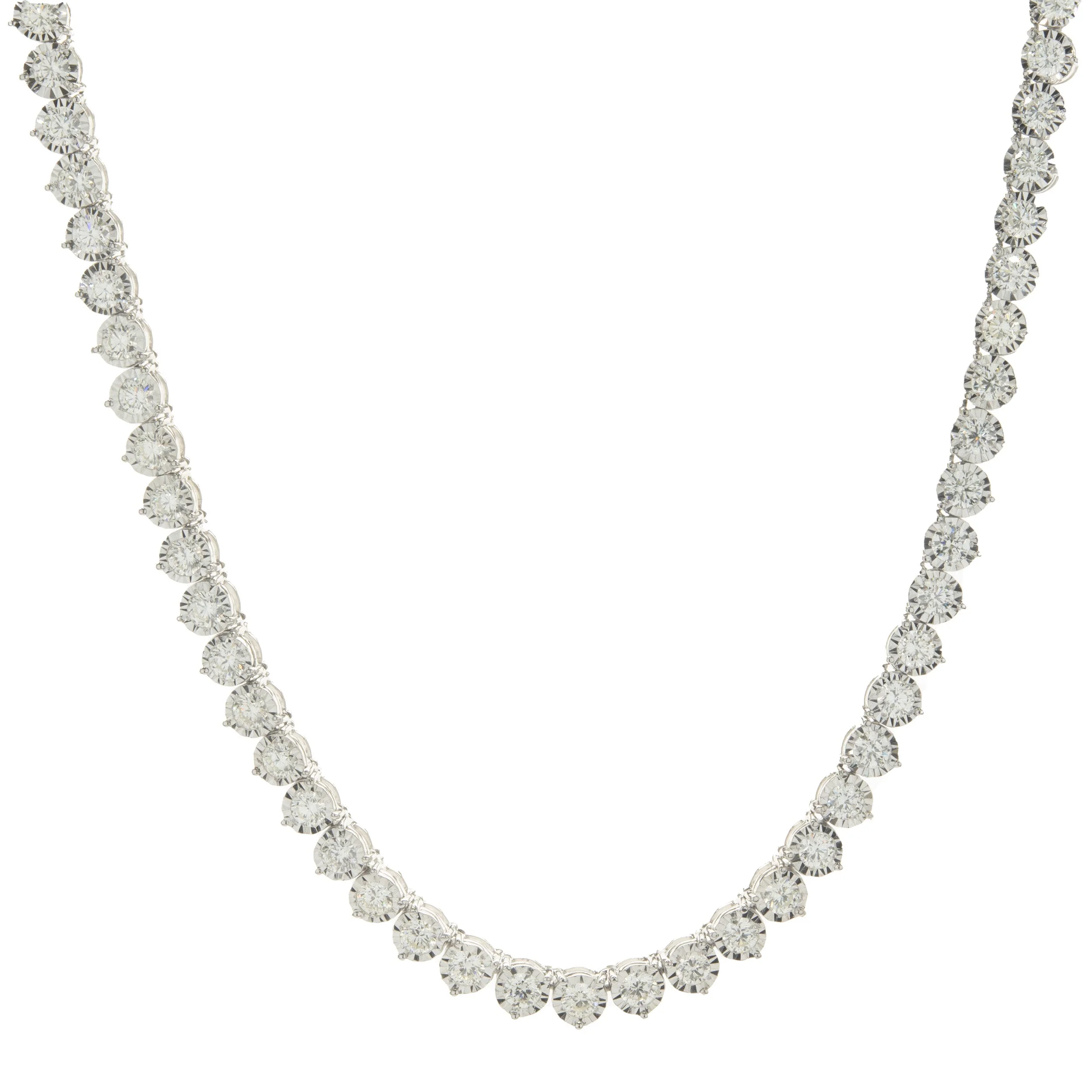 14 Karat White Gold Illusion Set Diamond Inline Tennis Necklace