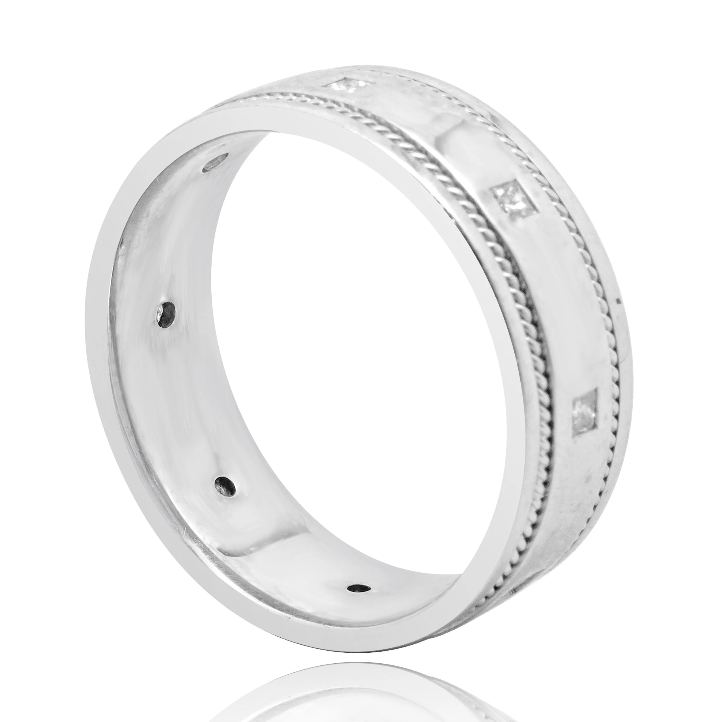 14 Karat White Gold Mens Diamond Band - Image 2