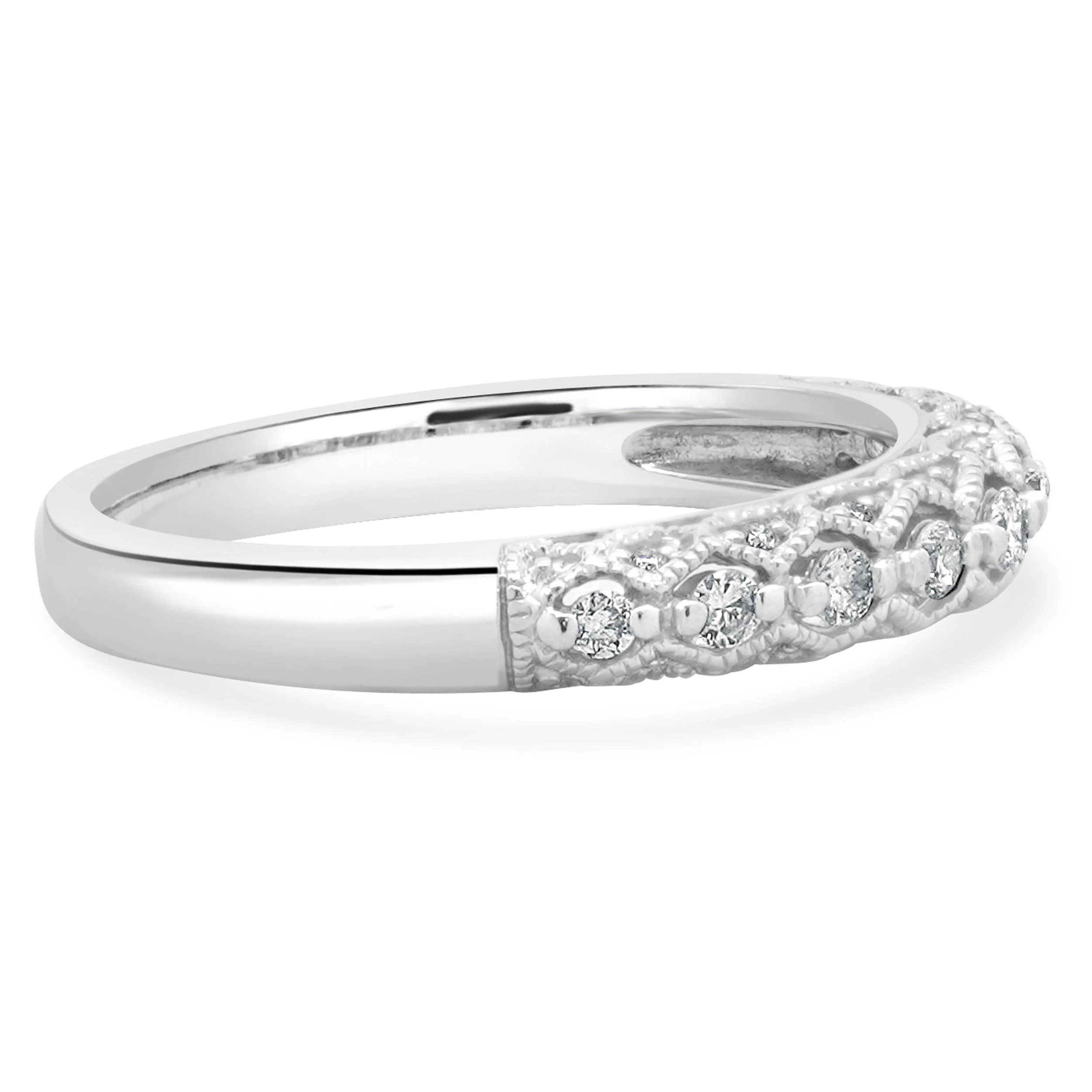 14 Karat White Gold Milgrain Diamond Band - Image 4