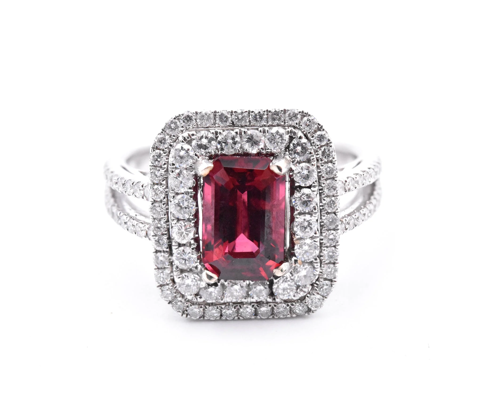 14 Karat White Gold Natural Red Spinel and Diamond Ring