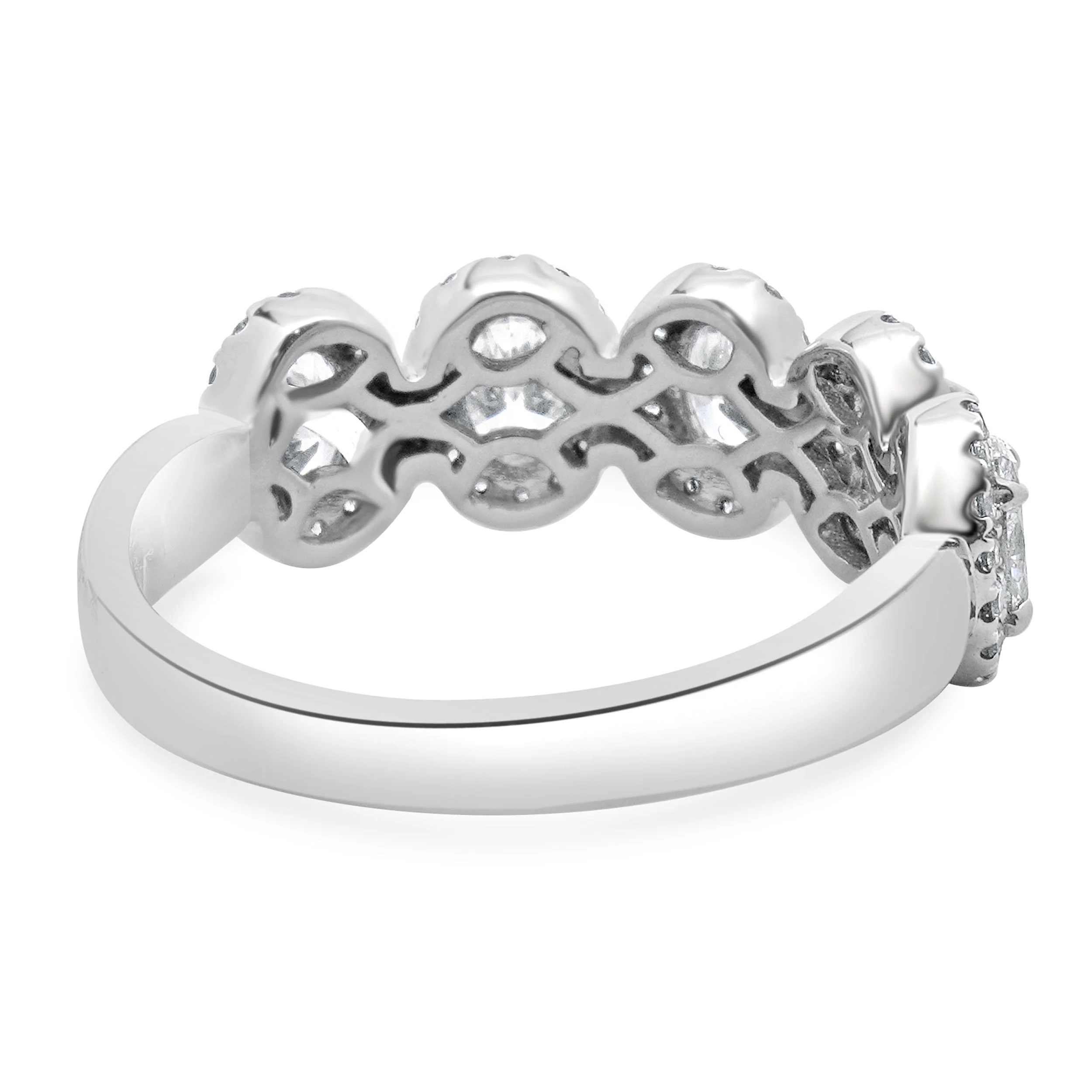 14 Karat White Gold Oval Diamond Band With Halos - Image 3