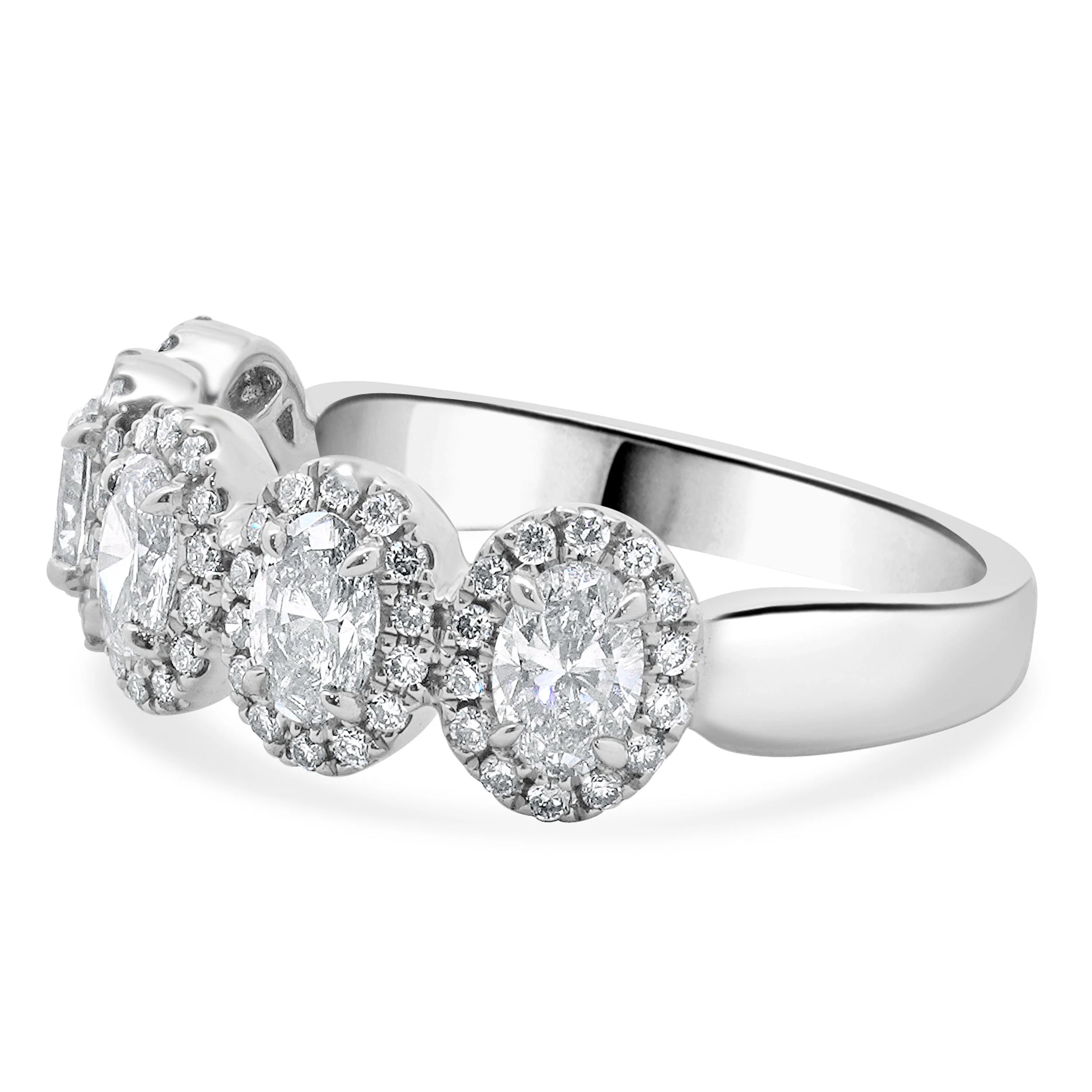 14 Karat White Gold Oval Diamond Band With Halos - Image 4