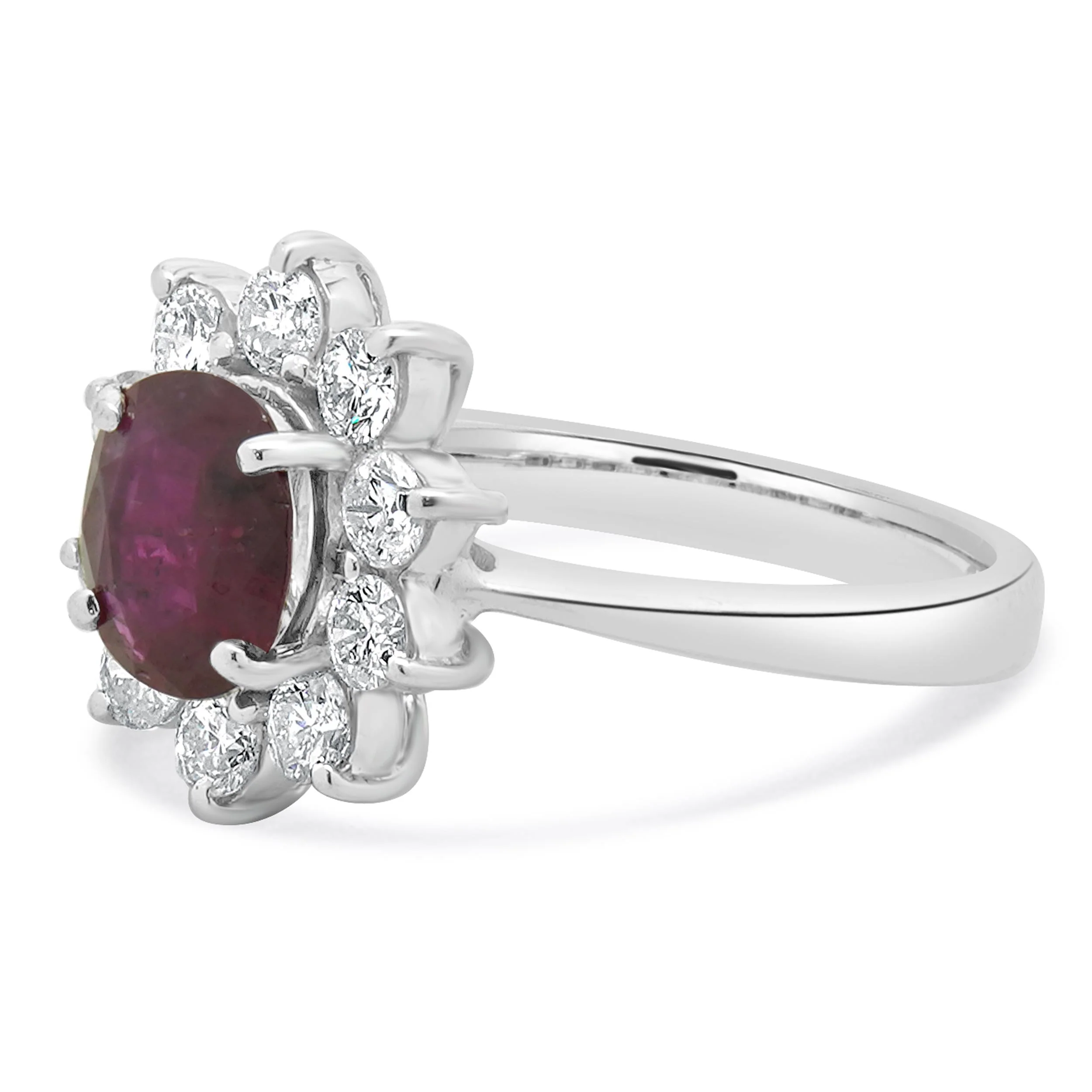 14 Karat White Gold Oval Ruby and Diamond Cocktail Ring - Image 2