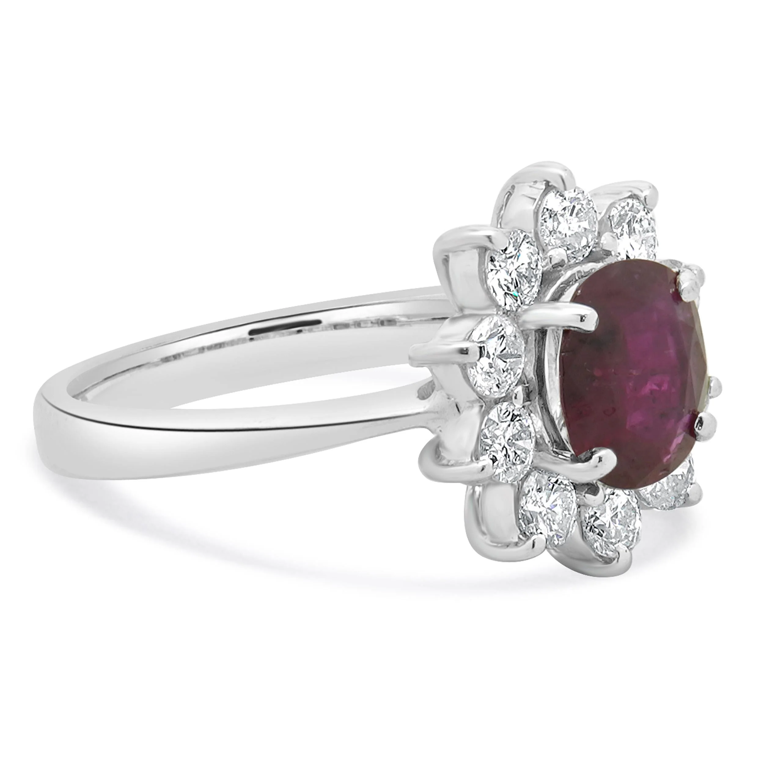 14 Karat White Gold Oval Ruby and Diamond Cocktail Ring - Image 3