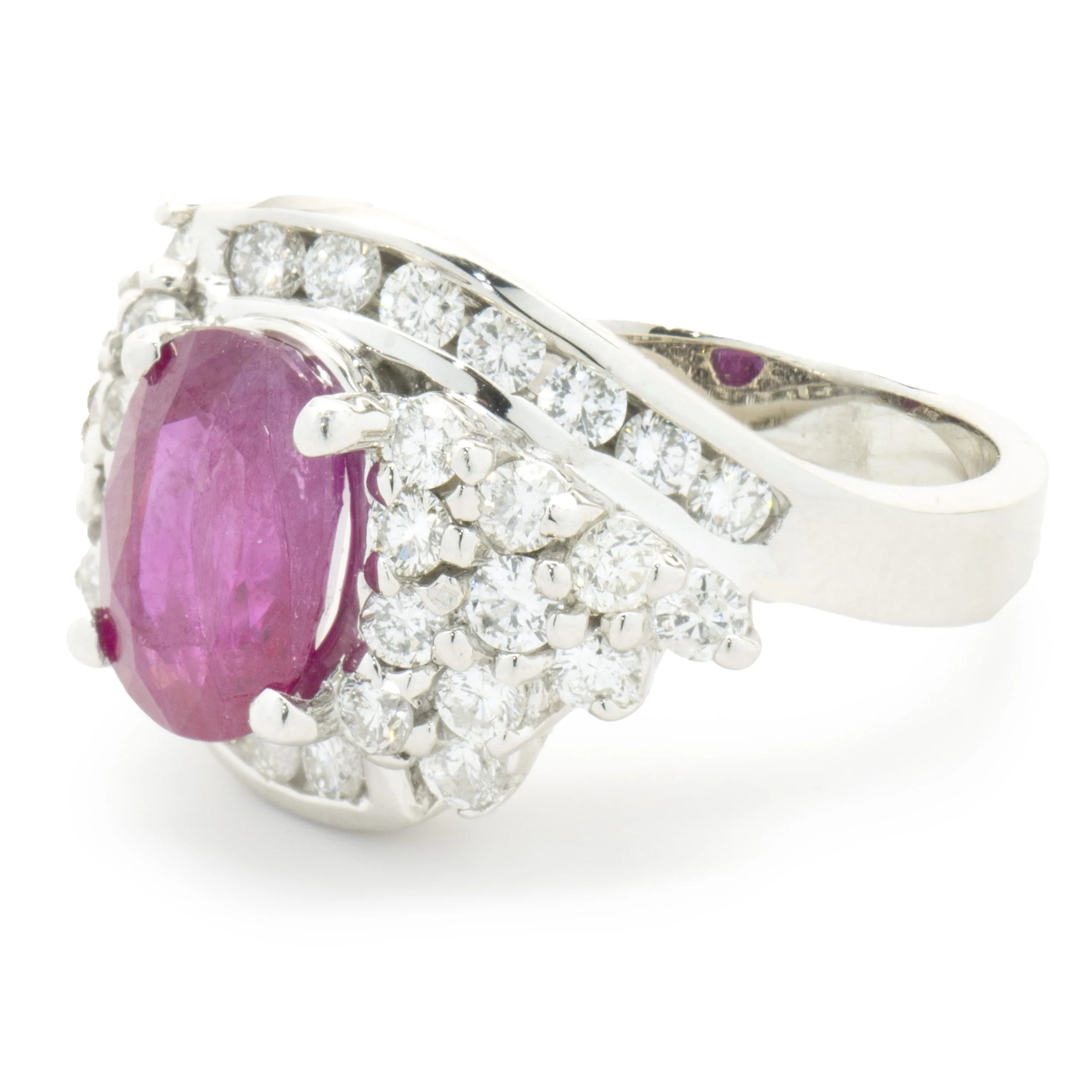 14 Karat White Gold Oval Ruby and Pave Diamond Cocktail Ring - Image 2