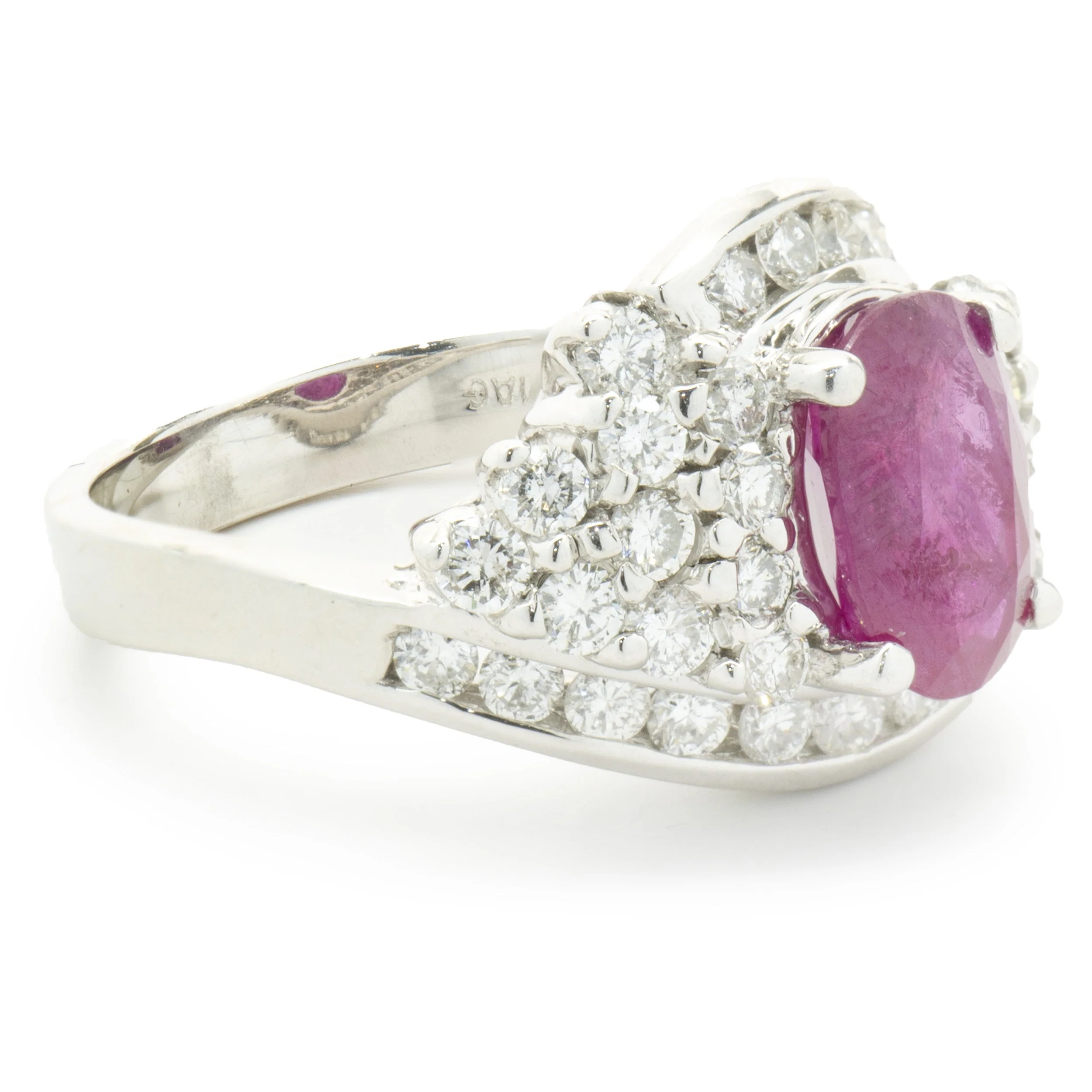 14 Karat White Gold Oval Ruby and Pave Diamond Cocktail Ring - Image 3