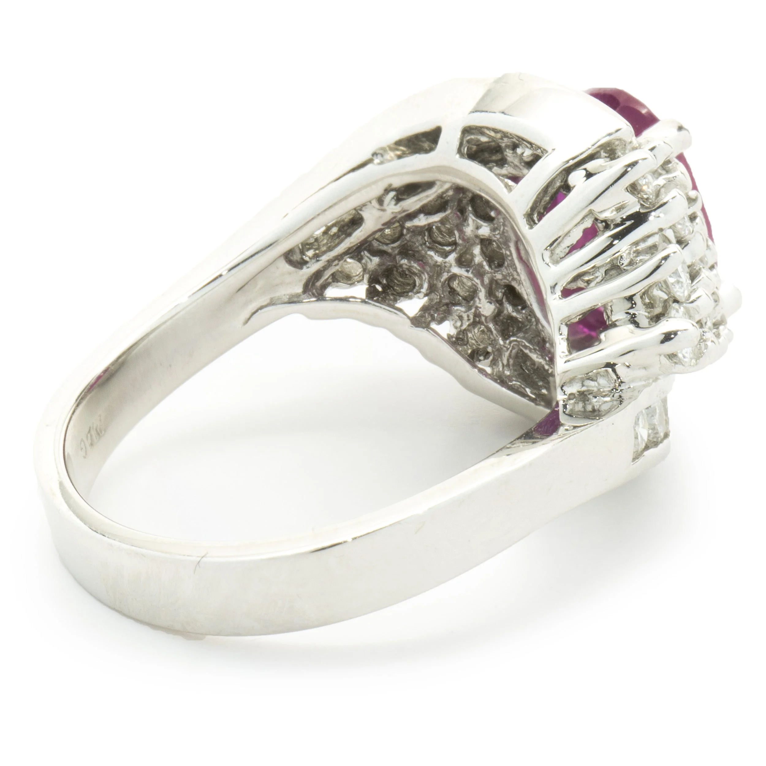 14 Karat White Gold Oval Ruby and Pave Diamond Cocktail Ring - Image 4