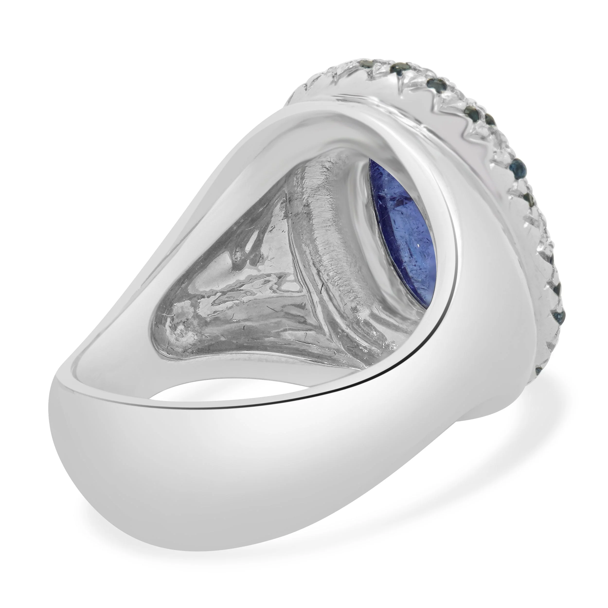 14 Karat White Gold Oval Tanzanite Cabochon, Sapphire, and Diamond Cocktail Ring - Image 4