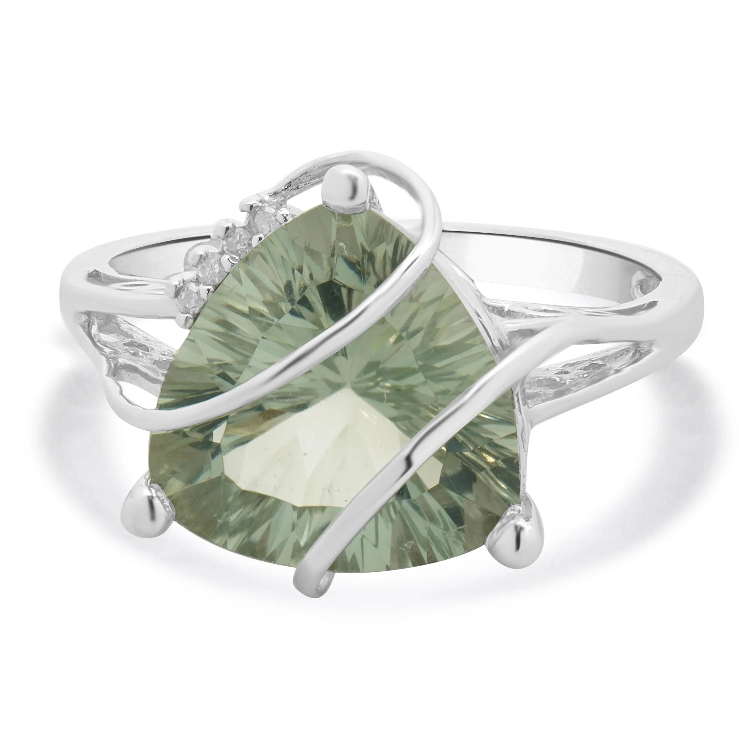 14 Karat White Gold Pale Green Prasiolite and Diamond Ring