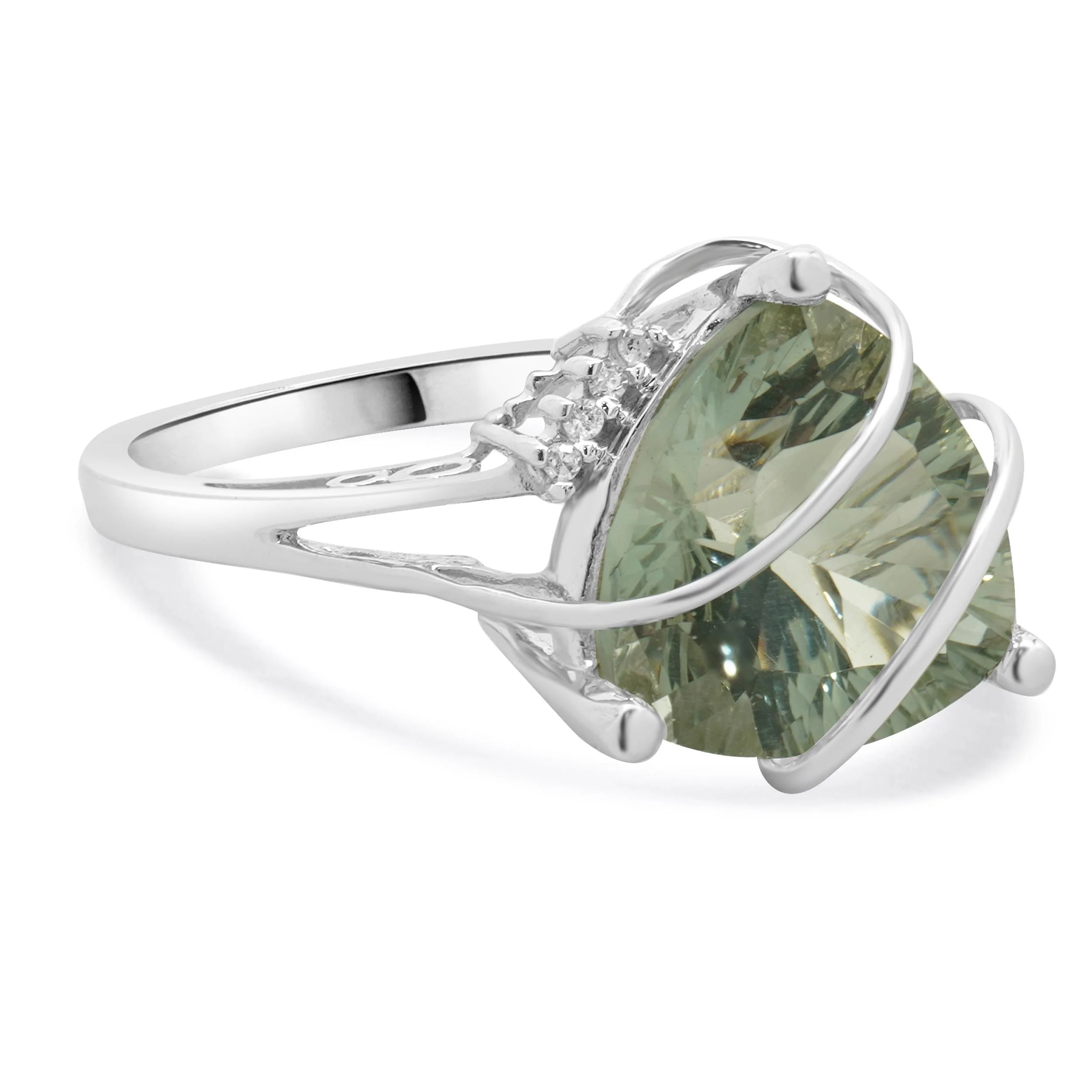 14 Karat White Gold Pale Green Prasiolite and Diamond Ring - Image 2
