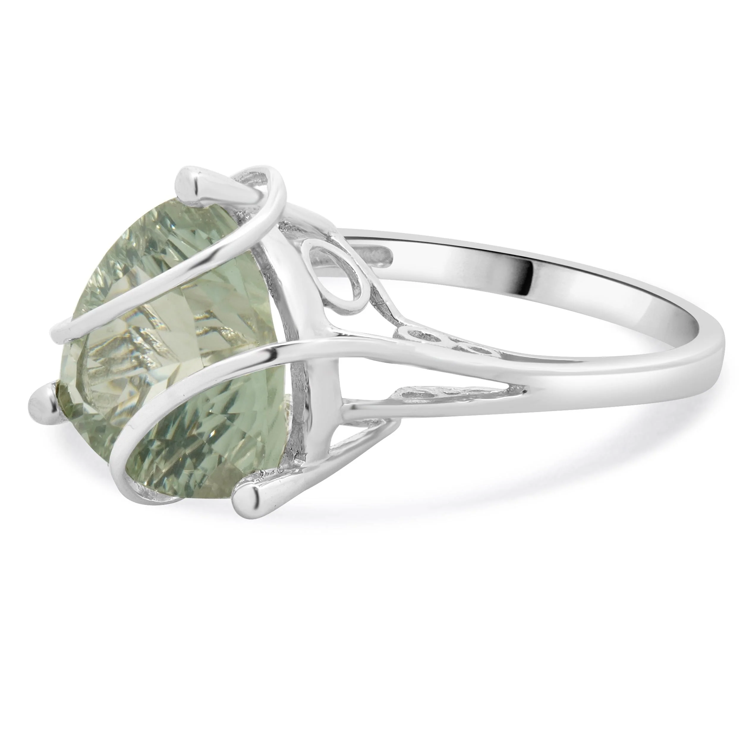 14 Karat White Gold Pale Green Prasiolite and Diamond Ring - Image 3