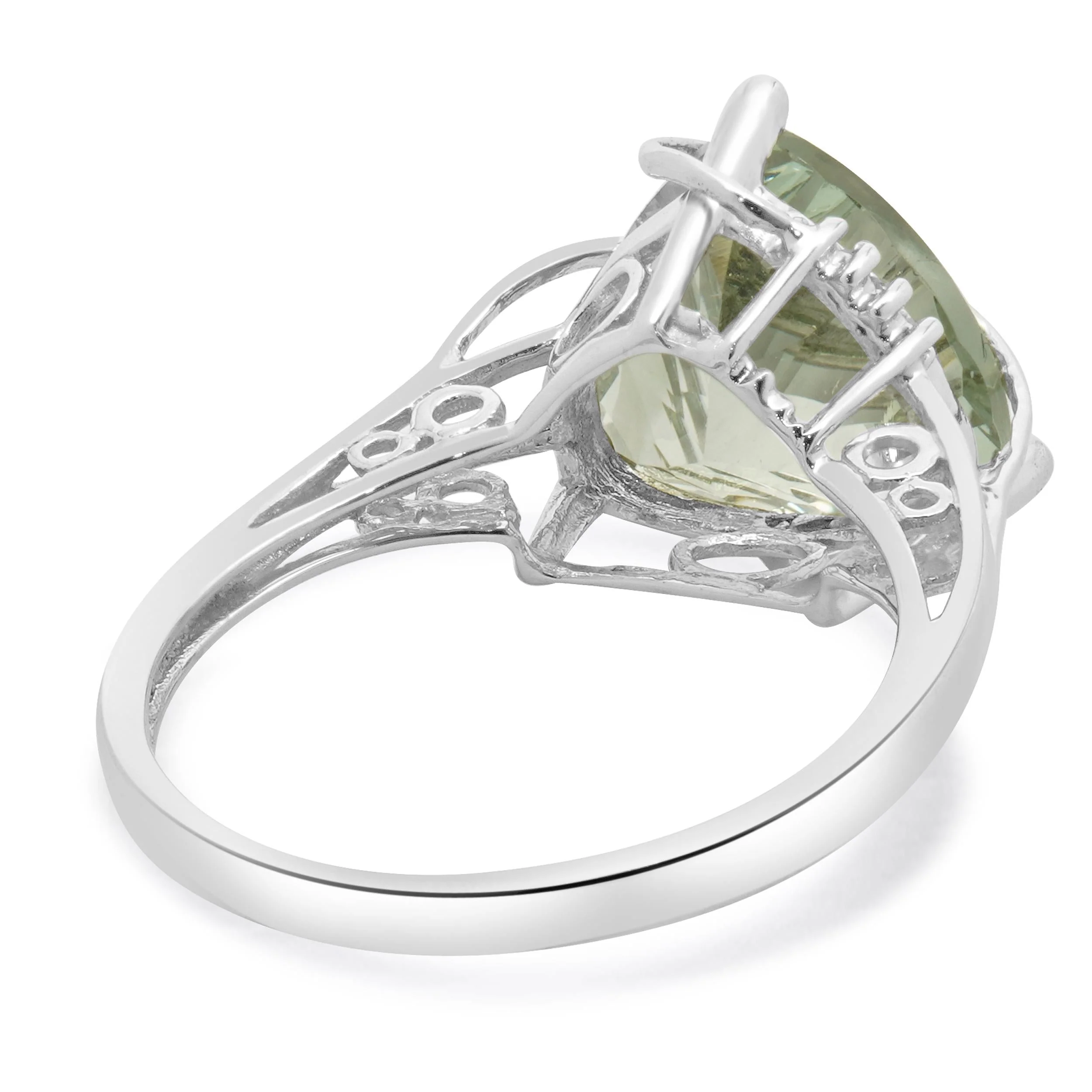 14 Karat White Gold Pale Green Prasiolite and Diamond Ring - Image 4