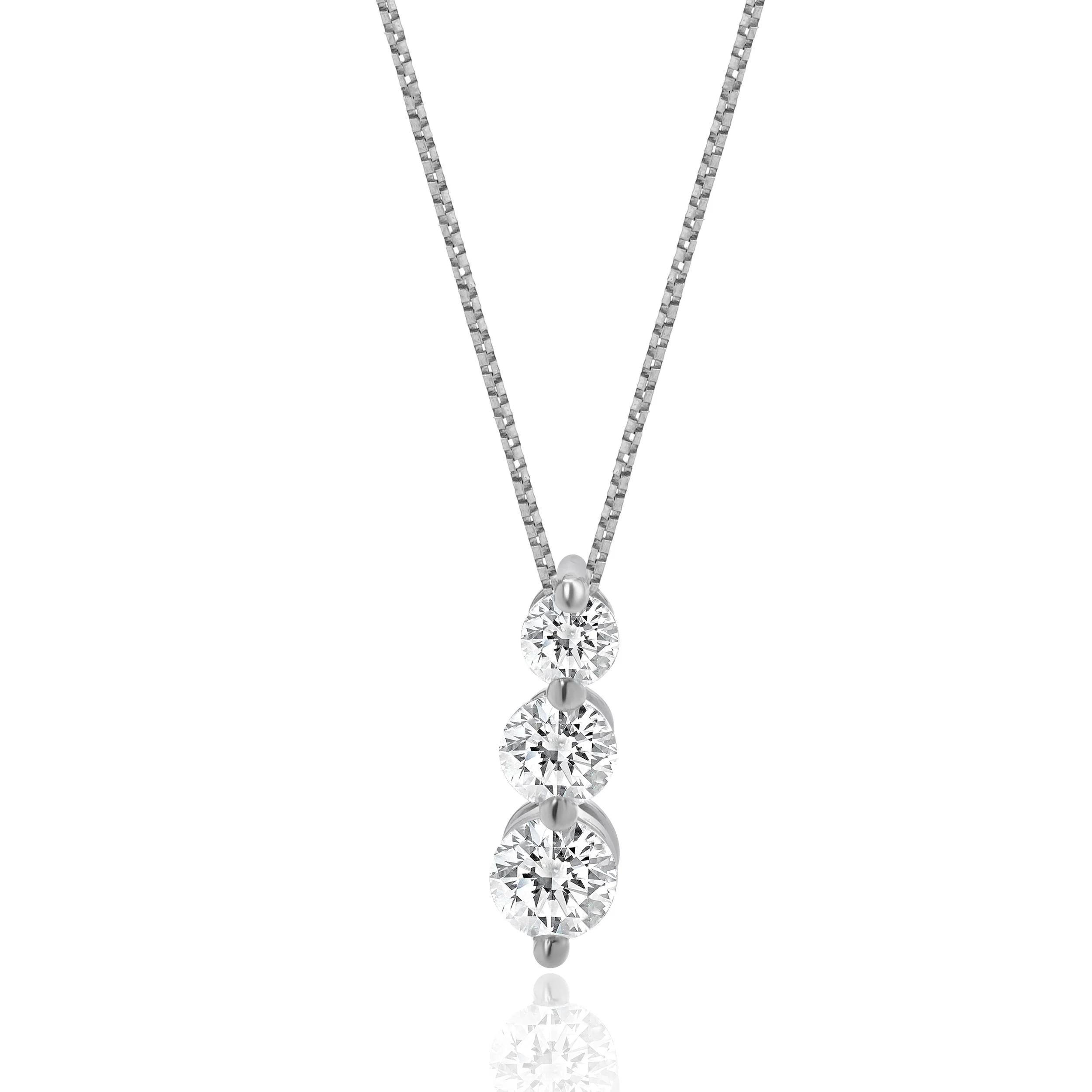 14 Karat White Gold Past, Present, Future Diamond Necklace - Image 2