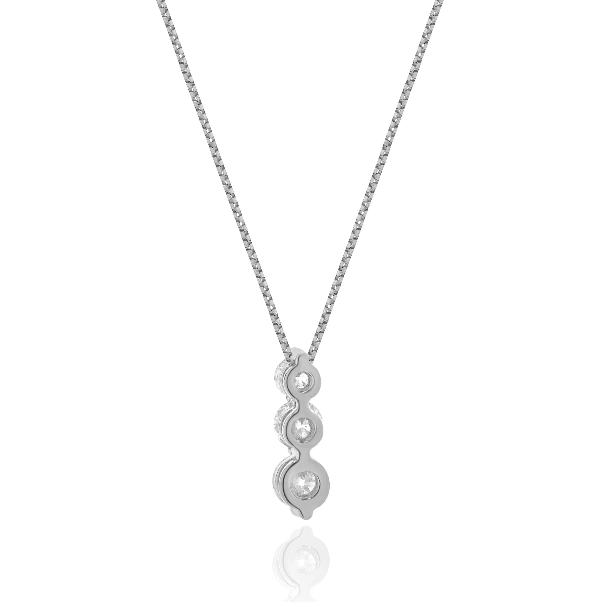 14 Karat White Gold Past, Present, Future Diamond Necklace - Image 4
