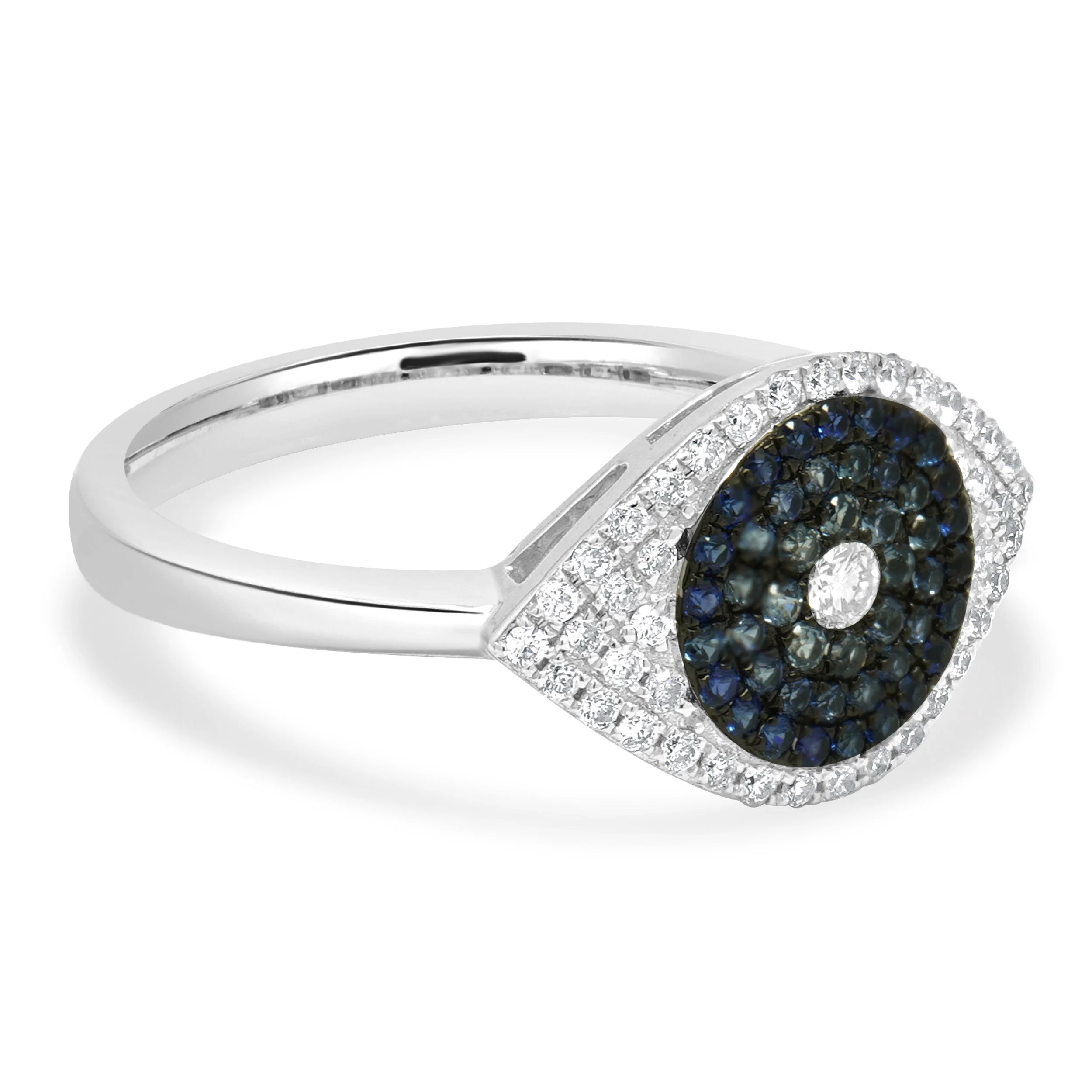 14 Karat White Gold Pave Blue Sapphire and Diamond Evil Eye Ring - Image 3
