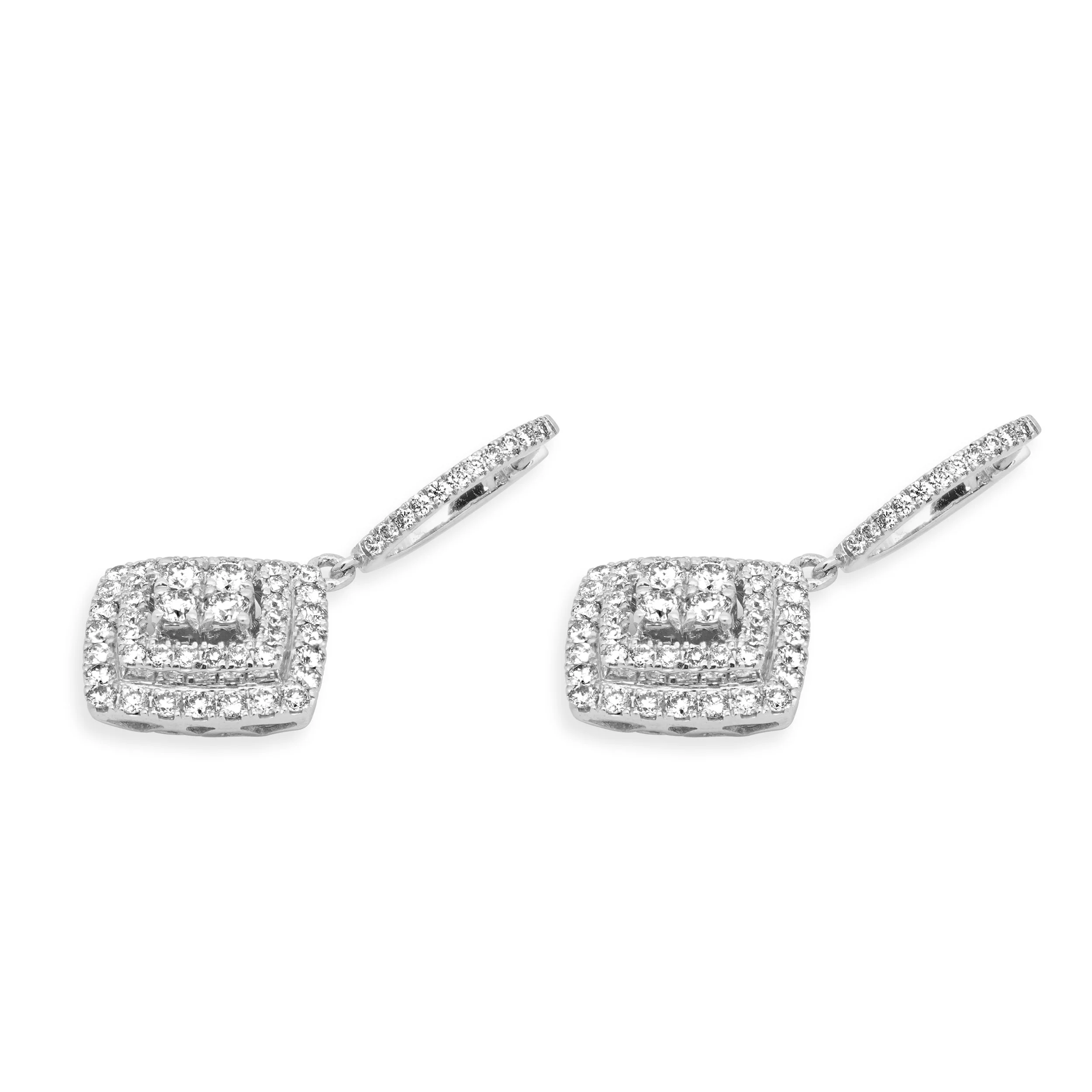 14 Karat White Gold Pave Diamond Dangle Earrings - Image 2