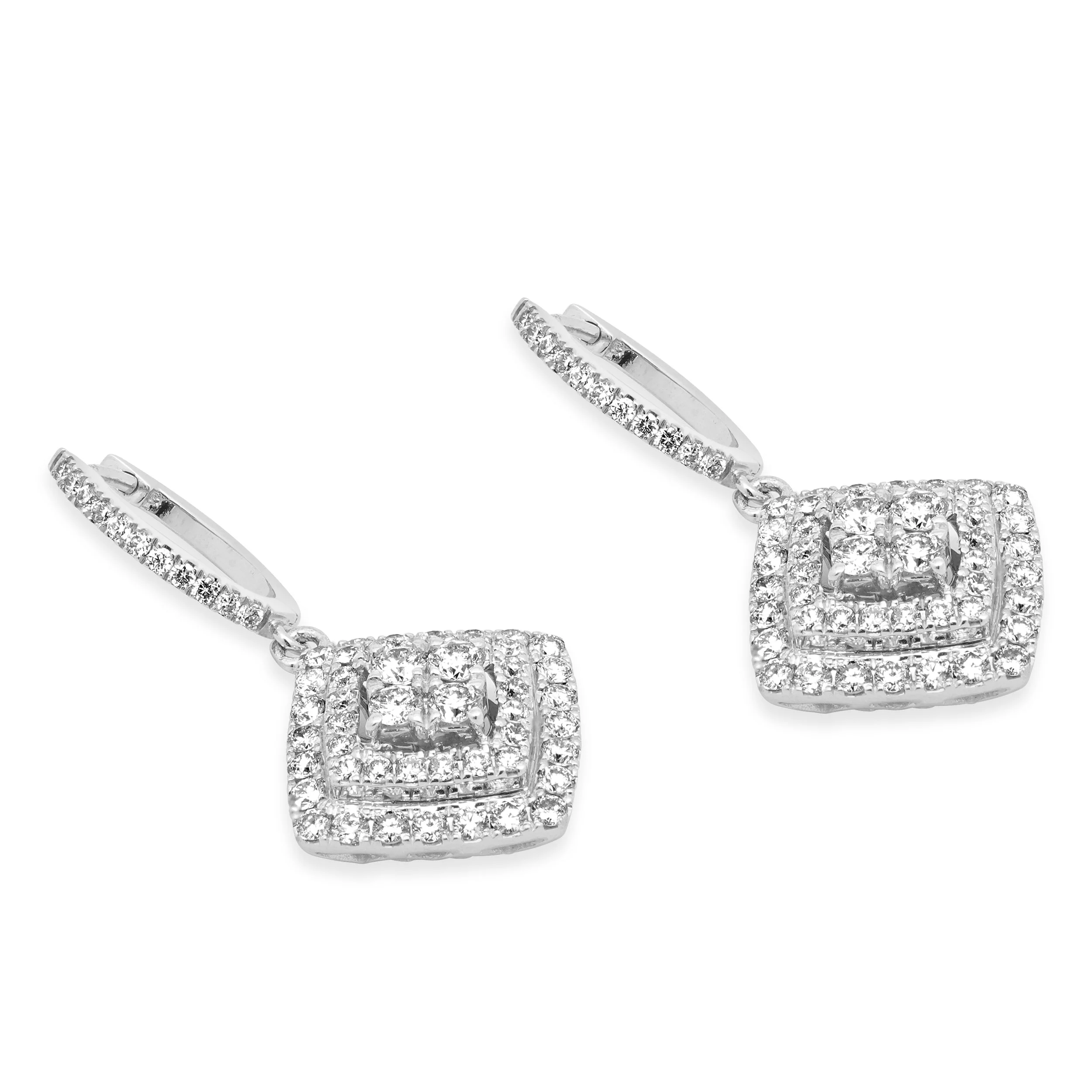 14 Karat White Gold Pave Diamond Dangle Earrings - Image 3